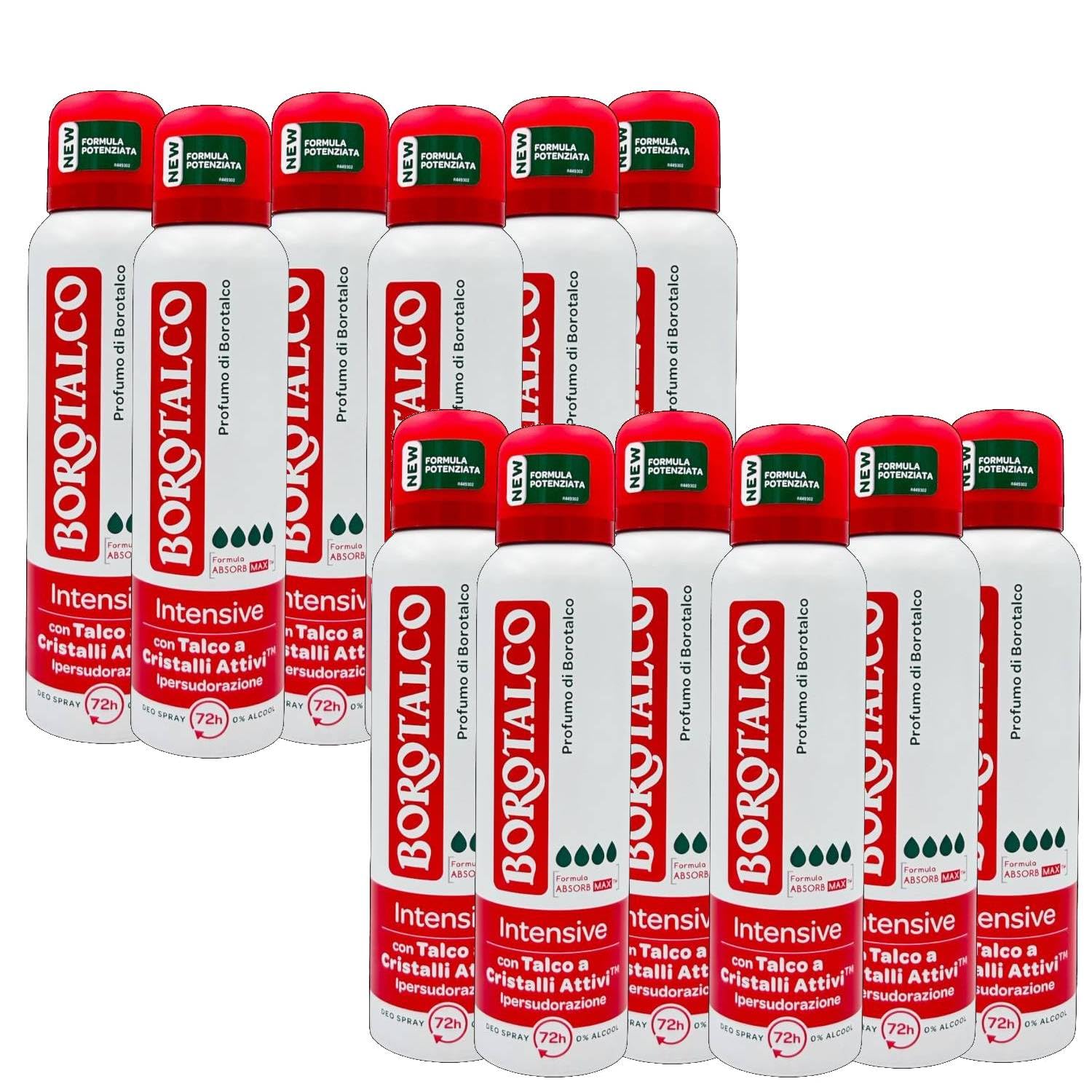Borotalco Intensive Deospray mit Talkum mit aktiven Kristallen, Überschwitzen, 72 Stunden, 150 ml (12)