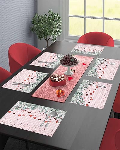 Vista 557 de Juego de 6 manteles individuales rojos para el día de San Valentín, diseño de corazón de San Valentín, resistentes al calor, lavables, manteles