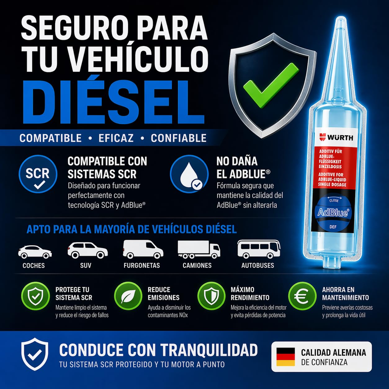 Wuerth Aditivo AdBlue Wurth Monodosis 20 ml, Anticristalizante Sistema SCR, Limpieza Inyector AdBlue, Evita Fallos y Cristalización (2) — view 8