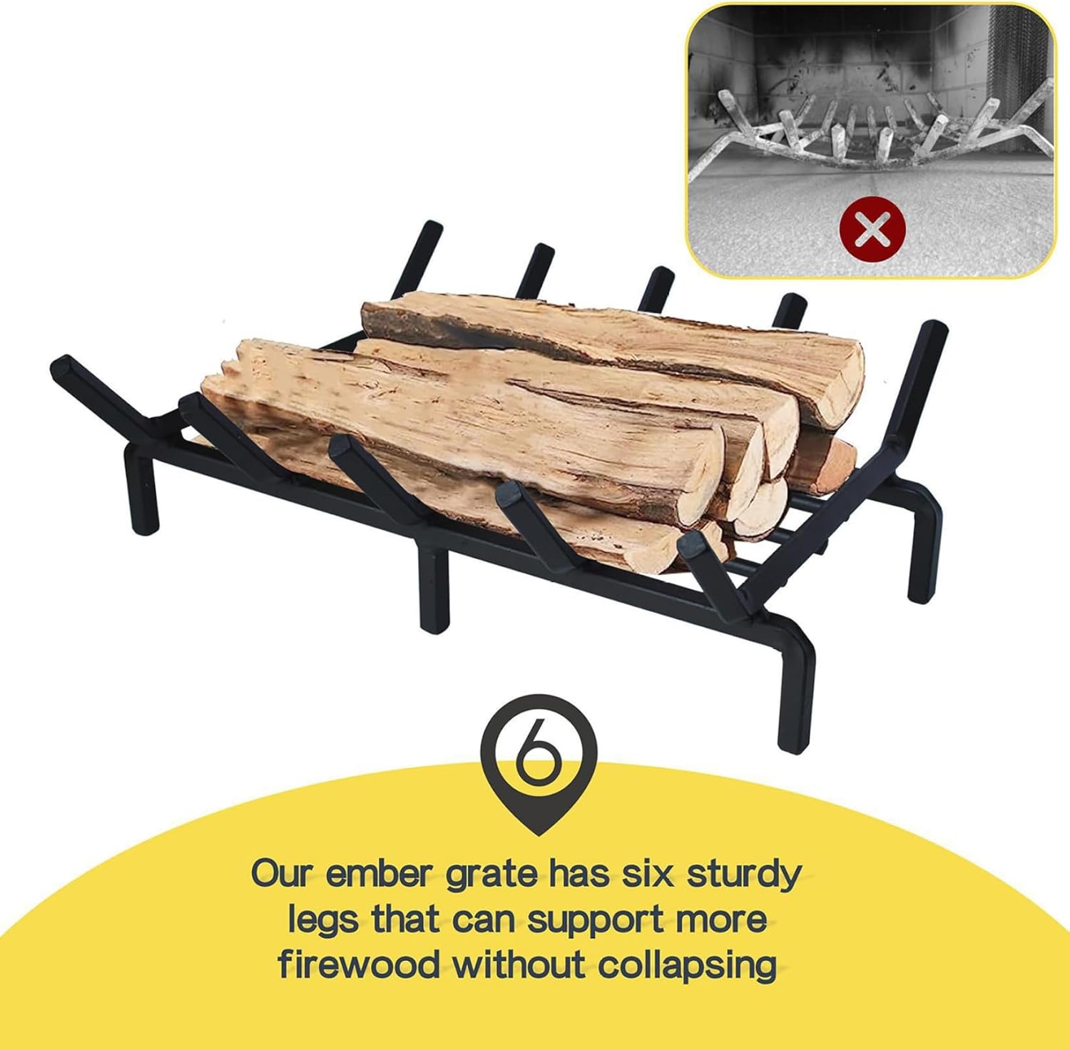 Fireplace Grate 16in Iron Fire Pit Grate Heavy Duty Support Log Holder for Inside Fireplace Home Camping Outdoor Hearth Essentials