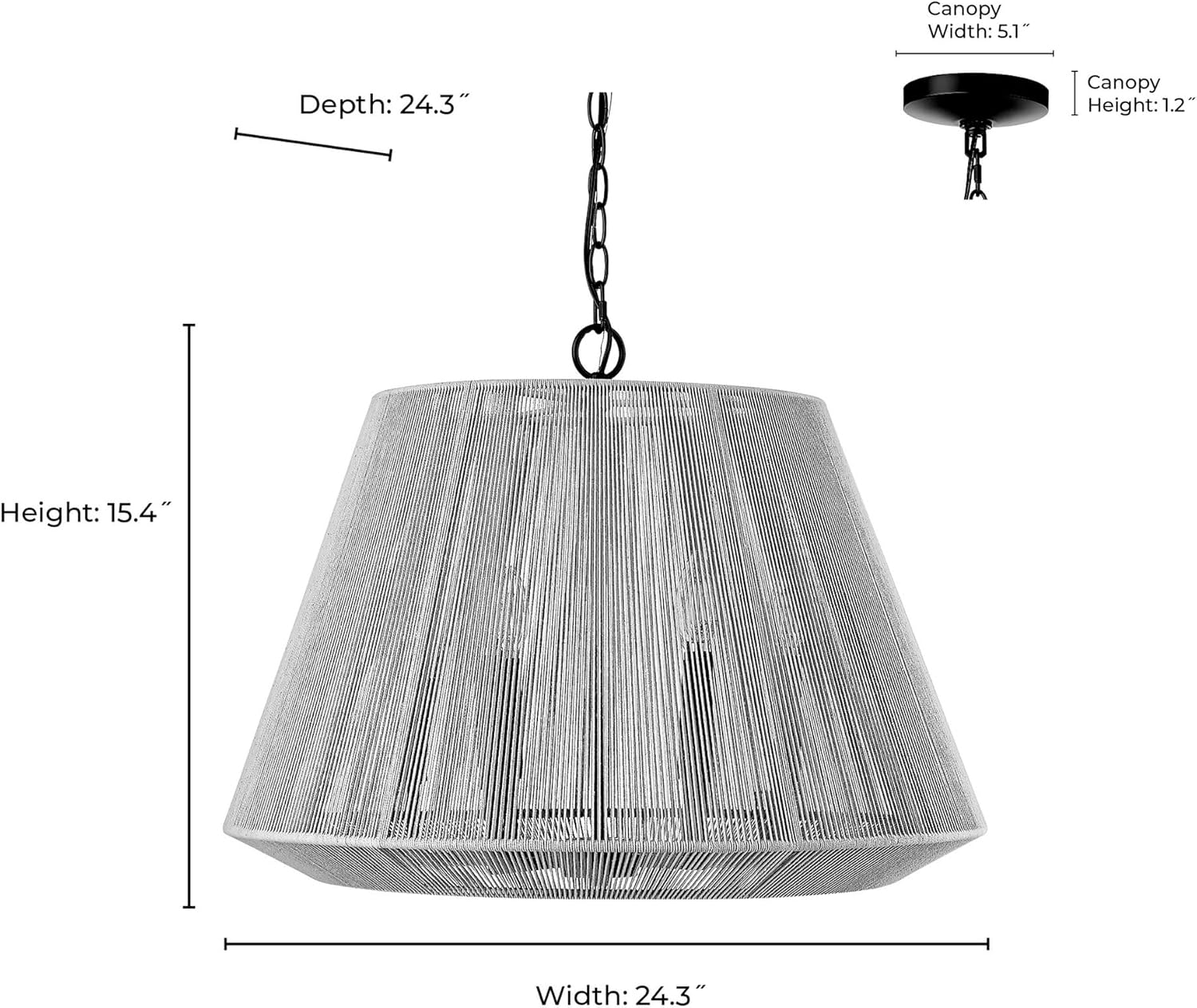 ML Lighting | Sterling Collection | 20606-MB | 6 Light Pendant in Matte Black Finish with Cotton Twine Shade | Perfect for Kitchens, Dining Rooms, Living Rooms, Entryways, Hallways