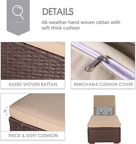 Miniatura 5 de JOIVI Tumbona para exteriores, sillas de mimbre para patio, piscina, tumbona reclinable de ratán con respaldo ajustable y cojín extraíble (gris