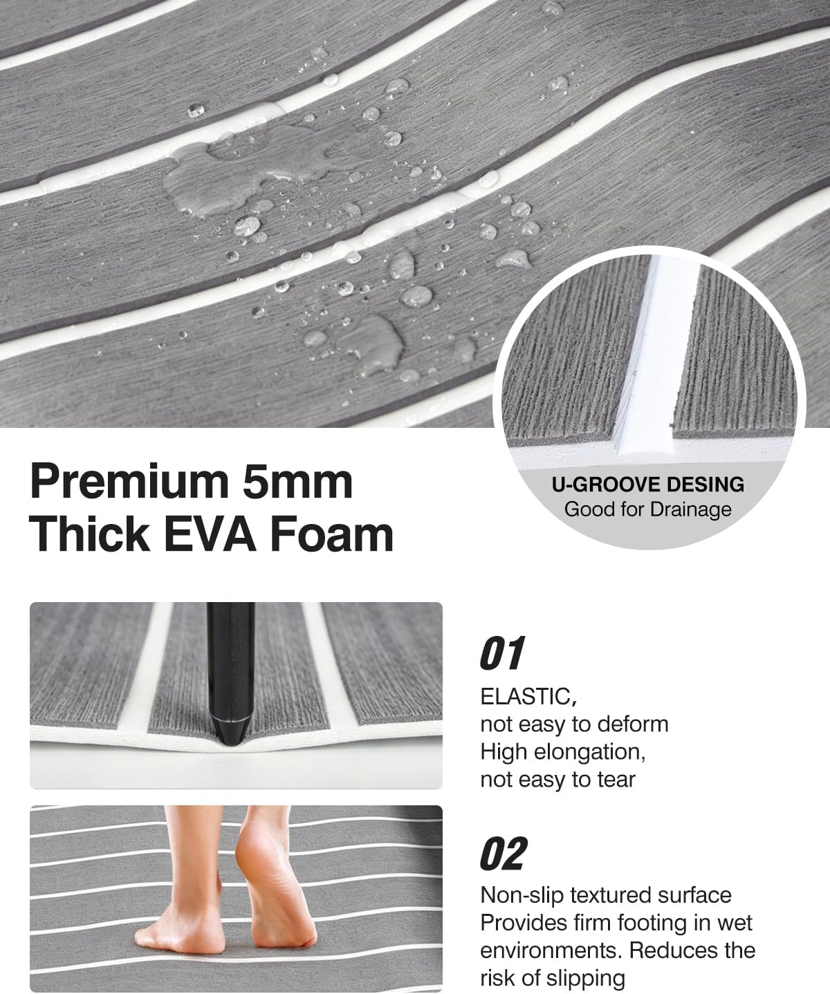 WOOWAVE EVA Foam Boat Flooring Decking Sheet Marine Mat Non-Slip and Self-Adhesive Flooring for Motorboat RV Yacht Kayak Swimming Pool Sea Deck Pad, 94.5x31.5 inch (Teak Diamond)