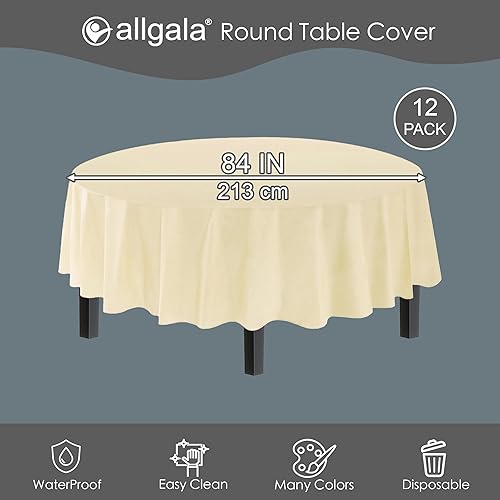 Miniatura 41 de allgala Mantel desechable de plástico de alta calidad, peso medio, 12 unidades, redondo, de 84 pulgadas, negro, resistente a las manchas, fácil