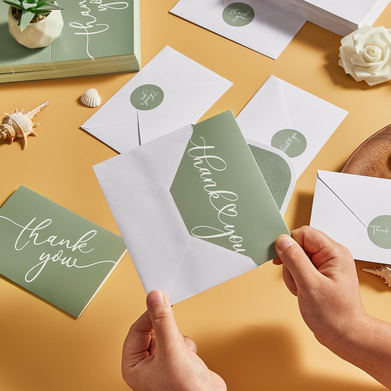 48 Pack Thank You Cards with Envelopes and Stickers 6x8 Inches Green Sage Thanks Greetings Card Minimalistic Elegant Blank Cards for Wedding Baby Shower Birthday Holiday Supplies - Image 6