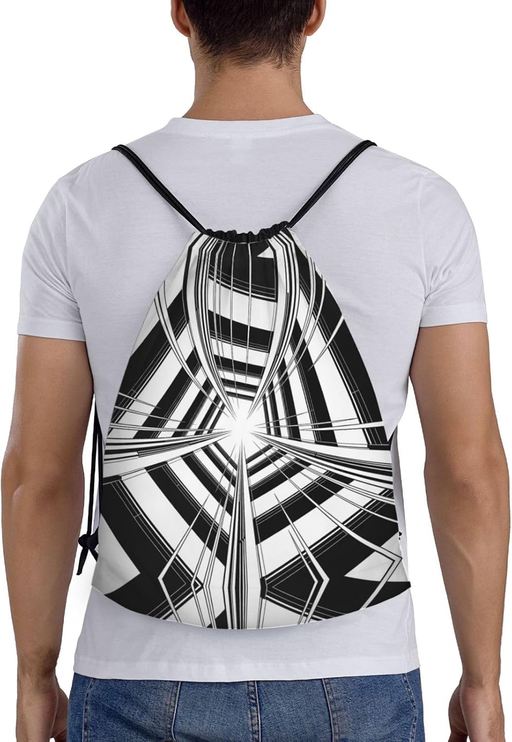 Radial Monochrome Print Lightweight Drawstring Backpack Stylish Gym Bag and Beach Bag for Travel and Fitness