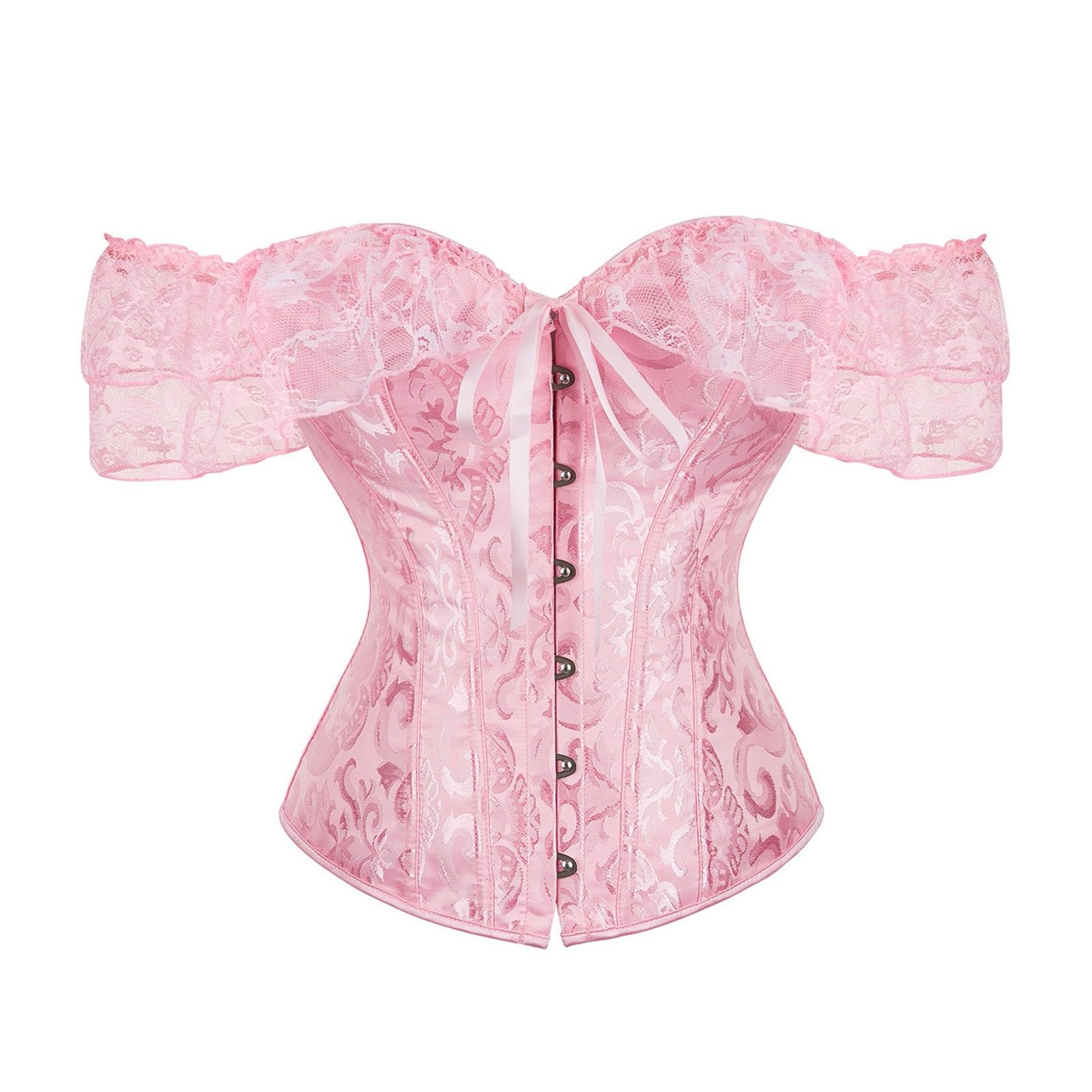 Elegante corsetto in broccato con maniche ad aletta, da donna (rosso, XL)