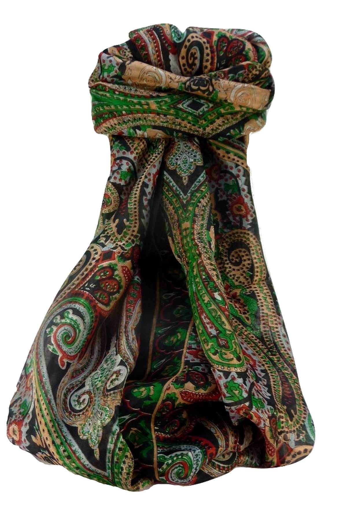 Pashmina & Silk Black Mulberry Silk Traditional Long Scarf Monali