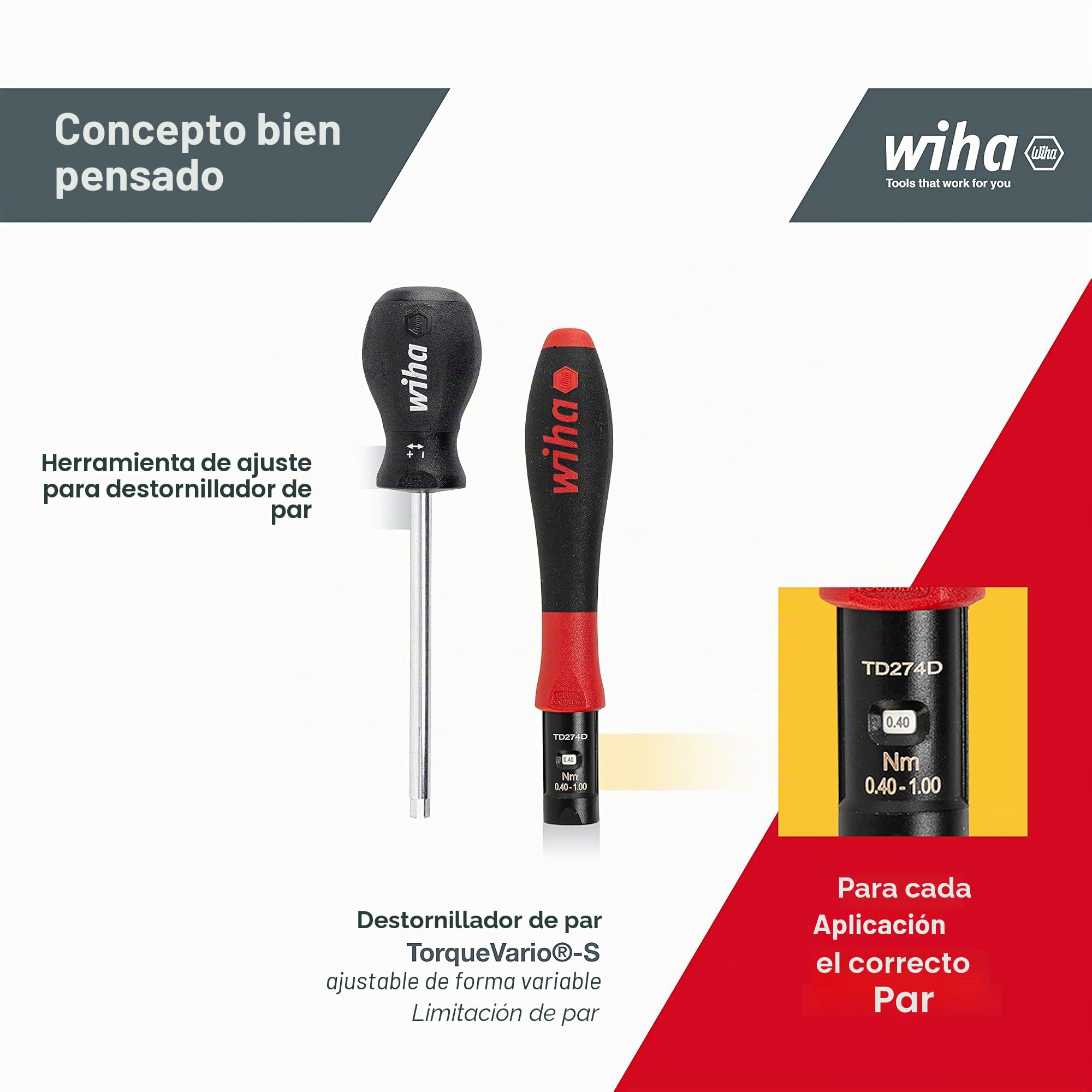 Wiha Destornillador dinamométrico TorqueVario®-S con limitación del par de apriete de ajuste variable 0.4-1 (26461)