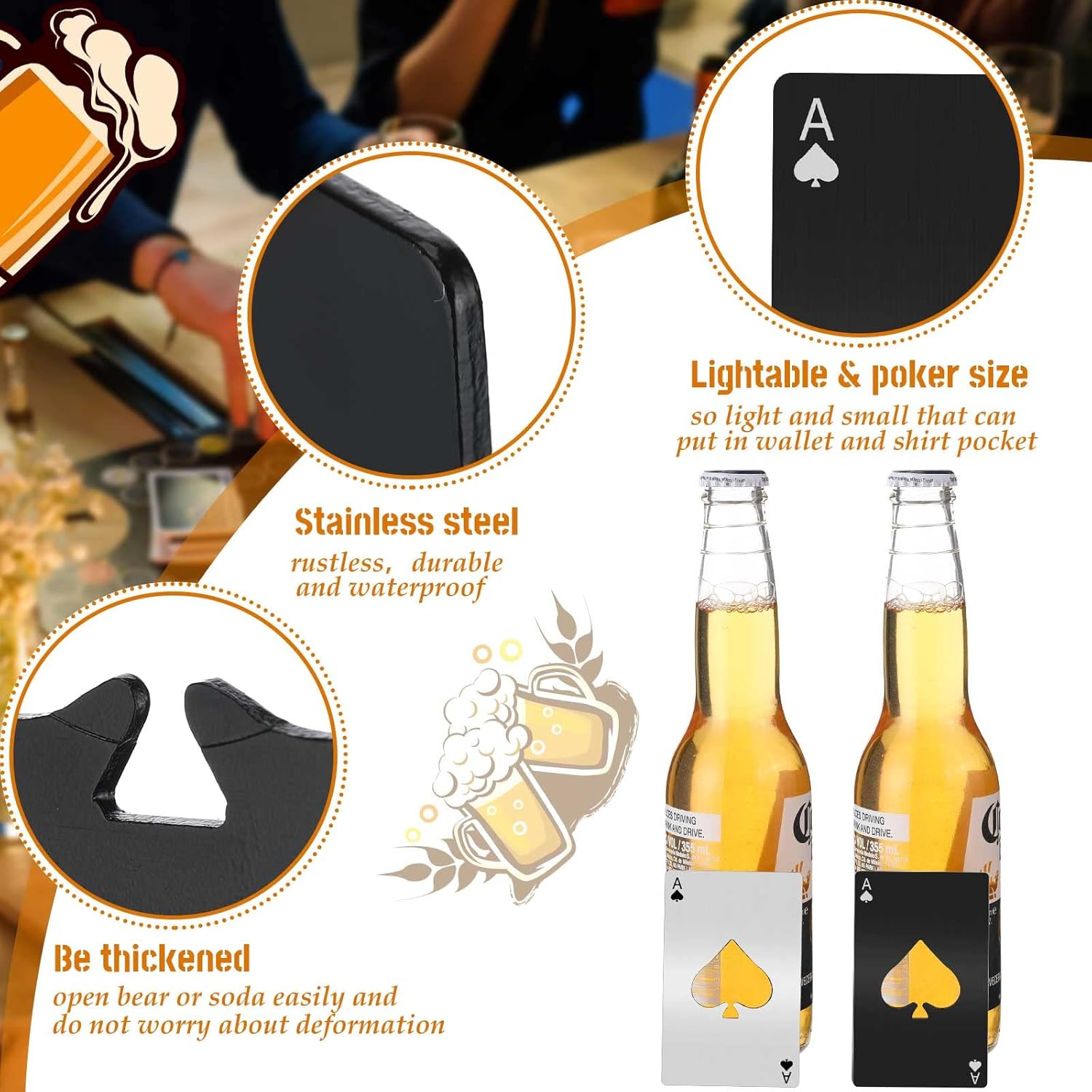 Nuogo 100 Pieces Poker Card Bottle Openers Stainless Steel Bottle Can Openers Bulk Metal Card Beer Bottle Openers Groomsmen Wallet Bottle Opener for Wedding Party Favors Bridesmaid Gifts