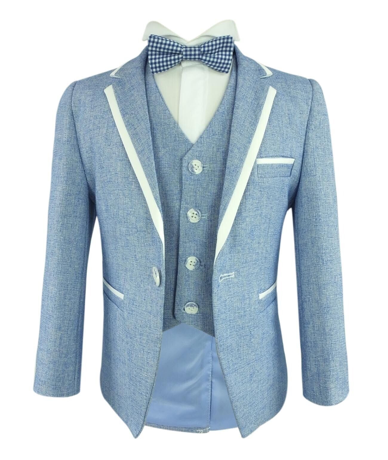 Beau Kid Boys Sky Blue Slim fit 3 Piece Formal Textured Piping Suit