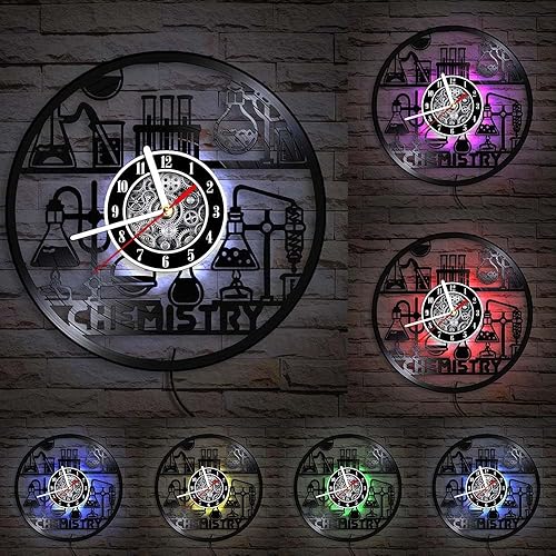 Miniatura 10 de The Geeky Days Reloj de pared con grabado láser de química para laboratorio, aula, ciencia, decoración del hogar, relojes retro, arte químico, arte