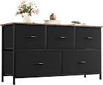 Somdot Dresser for Bedroom with 5 Drawers, Wide Storage Organizer Chest of Drawers with Fabric Bins for Living Room Closet Kids Bedside Nursery Laundry Entryway, Black Rustic Brown