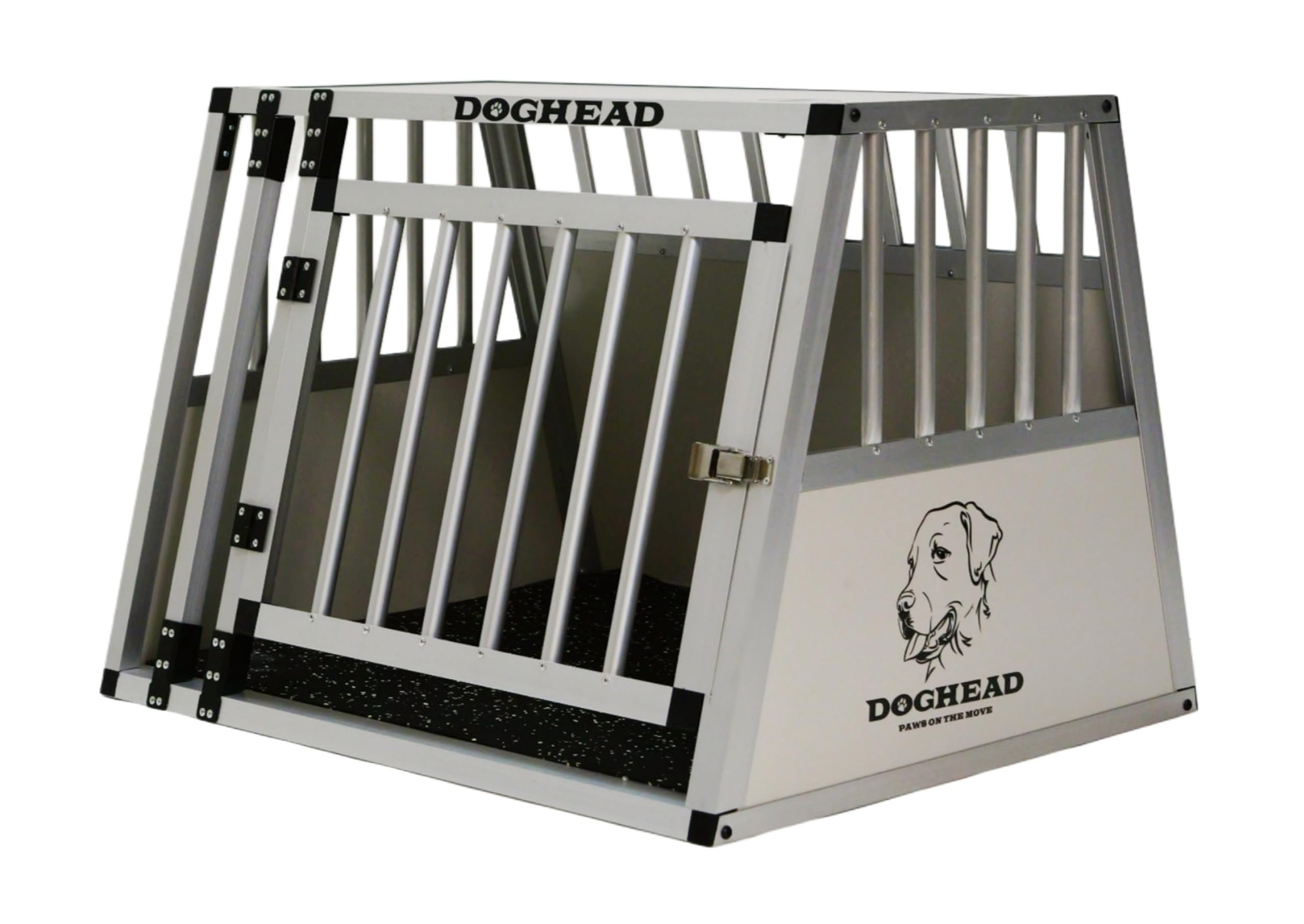 DOGHEAD Hundetransportbox Comfort, Single 75x65x55 cm, Grau/Silber, Aluminium, Beidseitig Abgeschrägt 75°