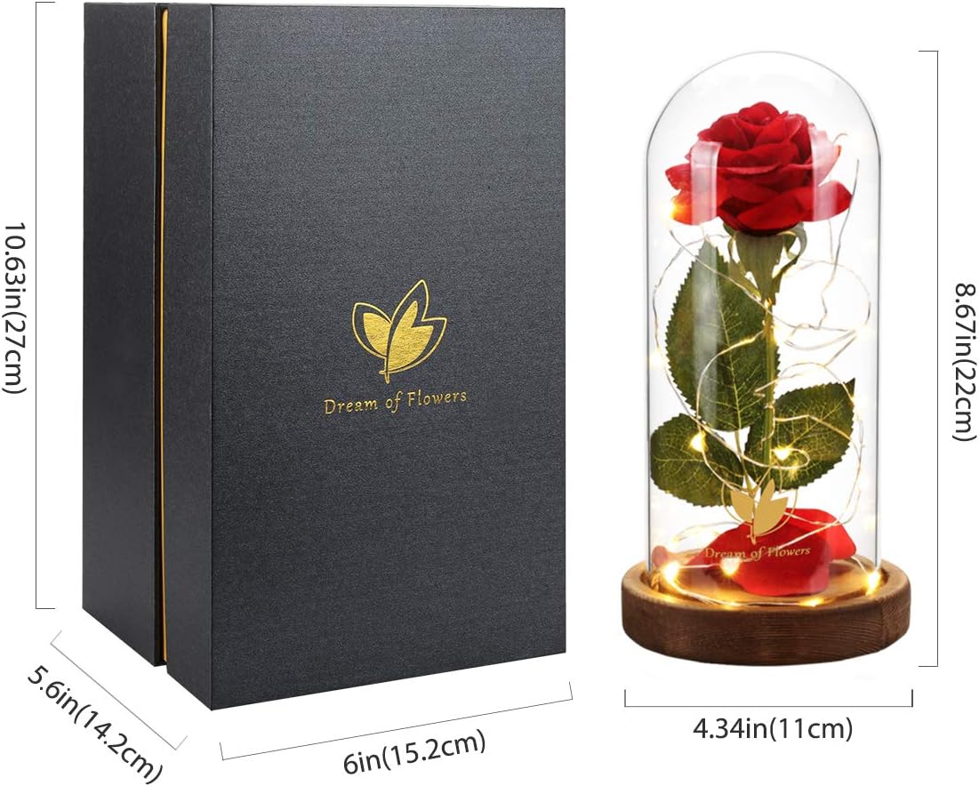 Dream of Flowers Beauty and The Beast Rose, Valentines Day Gifts for her, Birthday Gift for Women, Light Up Rose in Glass Dome, Eternal Rose Flower Gifts for Mom, Roses Gifts Girlfriends for Wife - Image 3