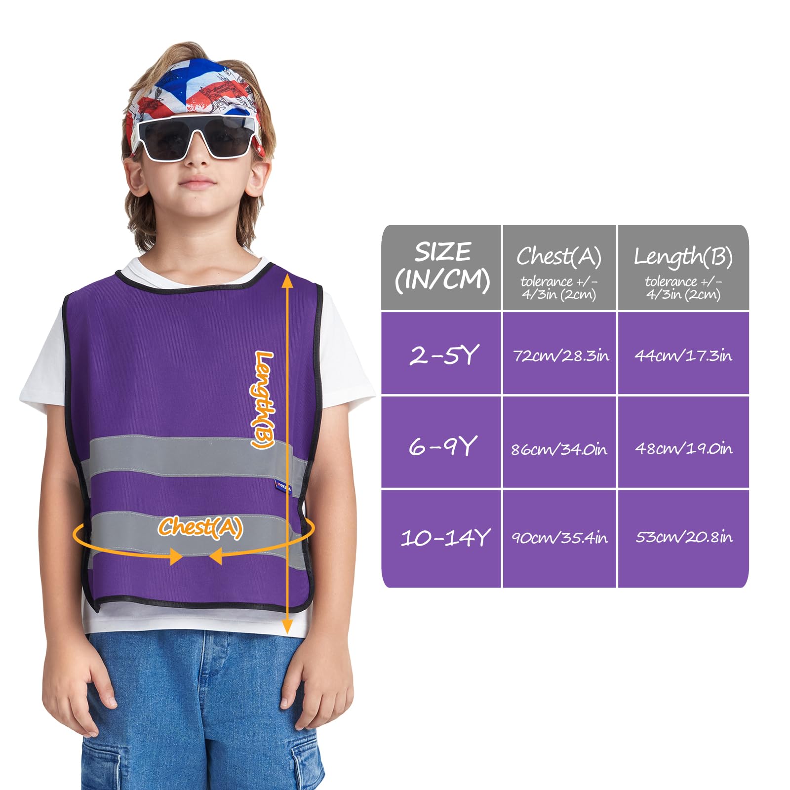 AYKRM 6-9 Year Hi Vis Vests for Kids purple Kids High Visibility Reflective Vest purple High Vis Jacket for Kids - Image 3