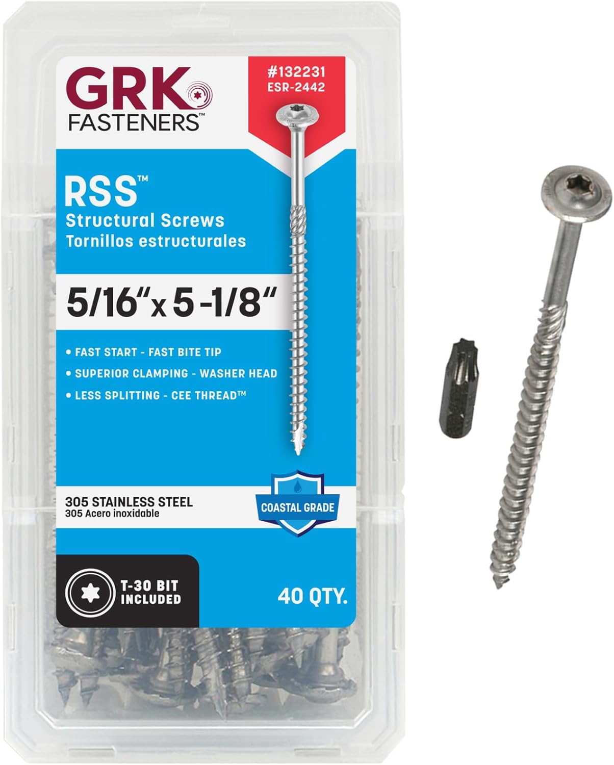 GRK 132231 RSS SS HandyPak 5/16 by 5-1/8-Inch 305SS Structural Screws, 40pk