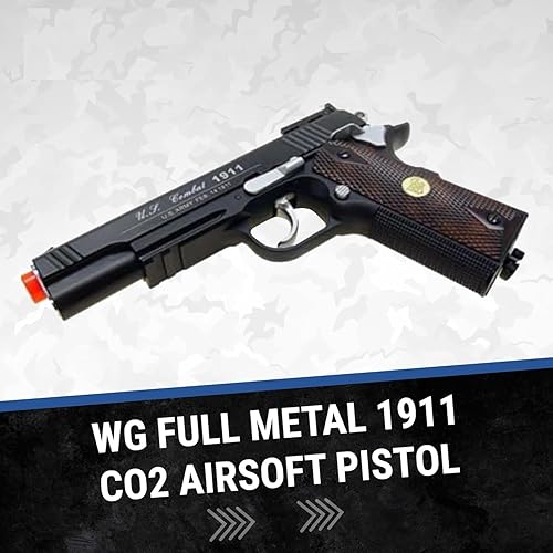 Miniatura 6 de Pistola WG Airsoft M 1911 de 500 FPS, totalmente metálica. Pistola manual de gas CO2 con munición de 6 mm BB y BBS (pistola Airsoft).