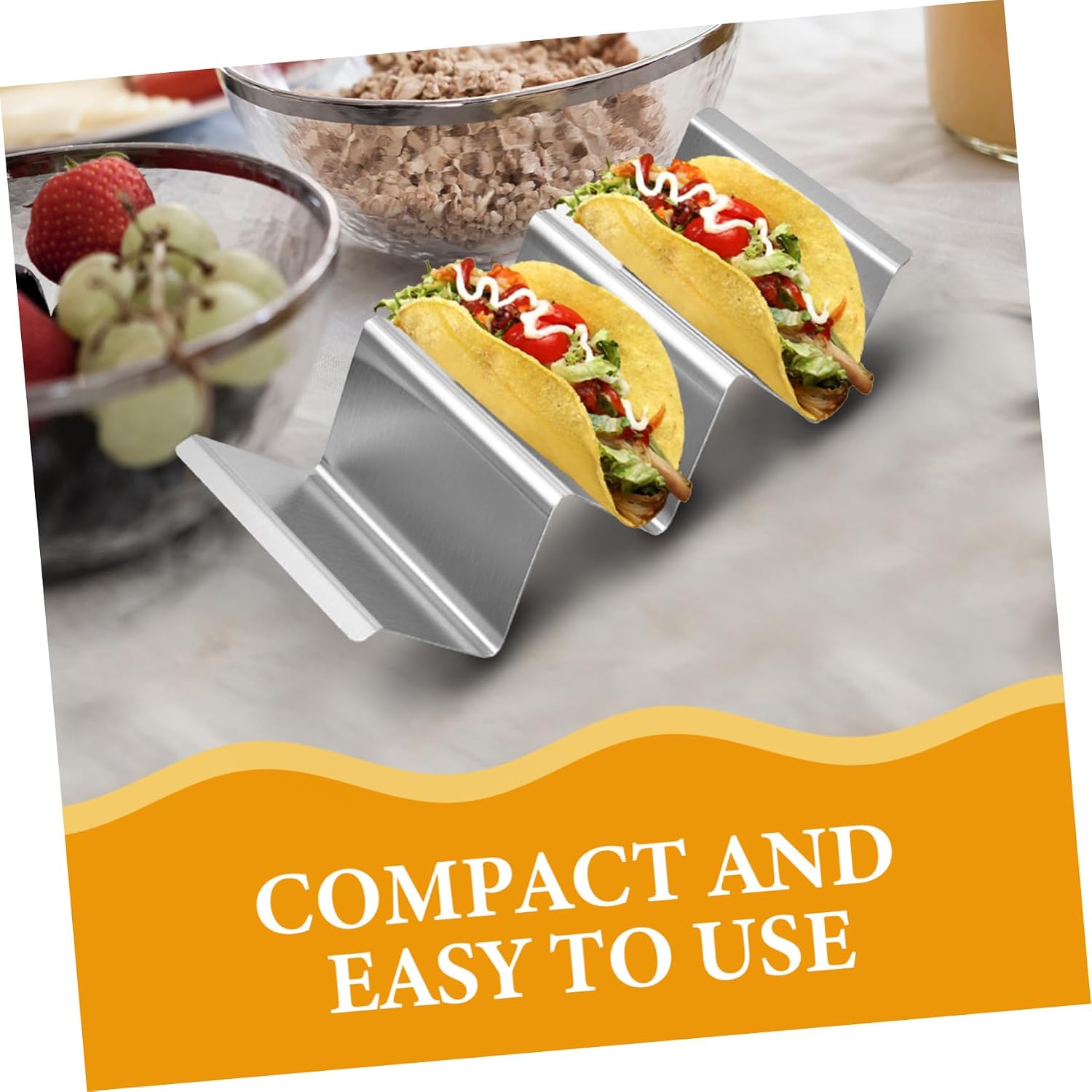 Luxshiny 4pcs Stainless Steel Taco Holder Stand Dishwasher Safe Tortilla Rack for Easy Taco Preparation Compact Design for Storage and Transport