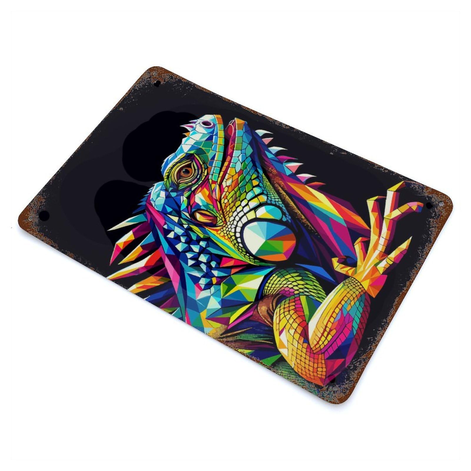 Iguana Wpap Pop Art Distressed Metal Wall Sign 11.8"x7.9", Ideal for Garage, Bar And Workshop Decor