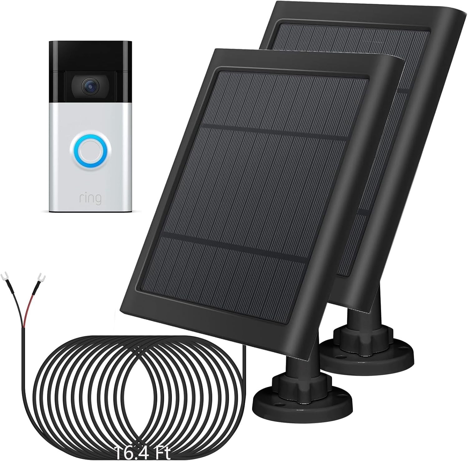 Solar Panel for Ring Doorbell 5W 12V Solar Charger Pefect for Ring Video Doorbell 3/3+/4, Battery Video Doorbell Plus, IP65 16.4ft Waterproof Charging Cable, 360°Adjustable Mount