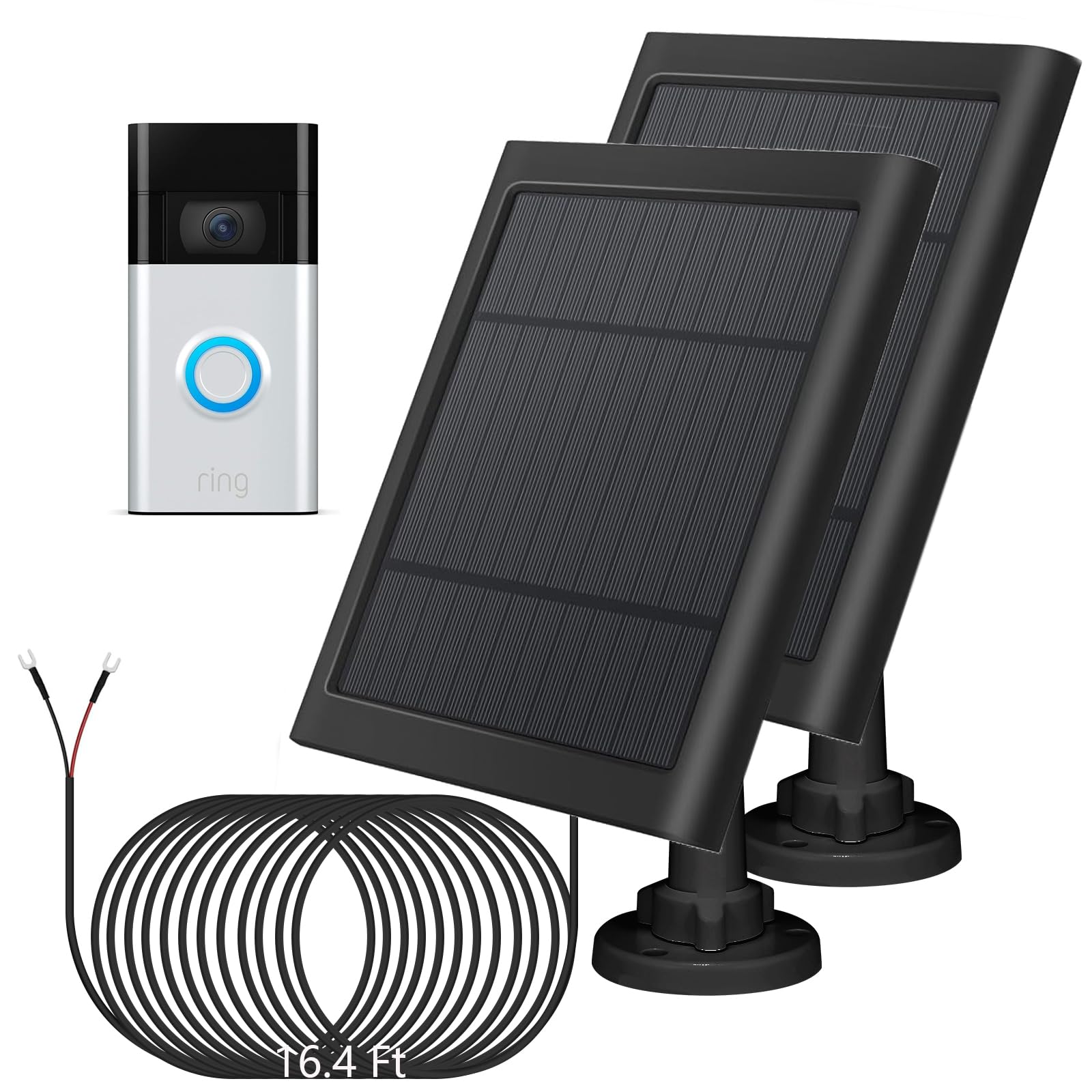 Solar Panel for Ring Doorbell 5W 12V Solar Charger Pefect for Ring Video Doorbell 3/3+/4, Battery Video Doorbell Plus, IP65 16.4ft Waterproof Charging Cable, 360°Adjustable Mount-image-39