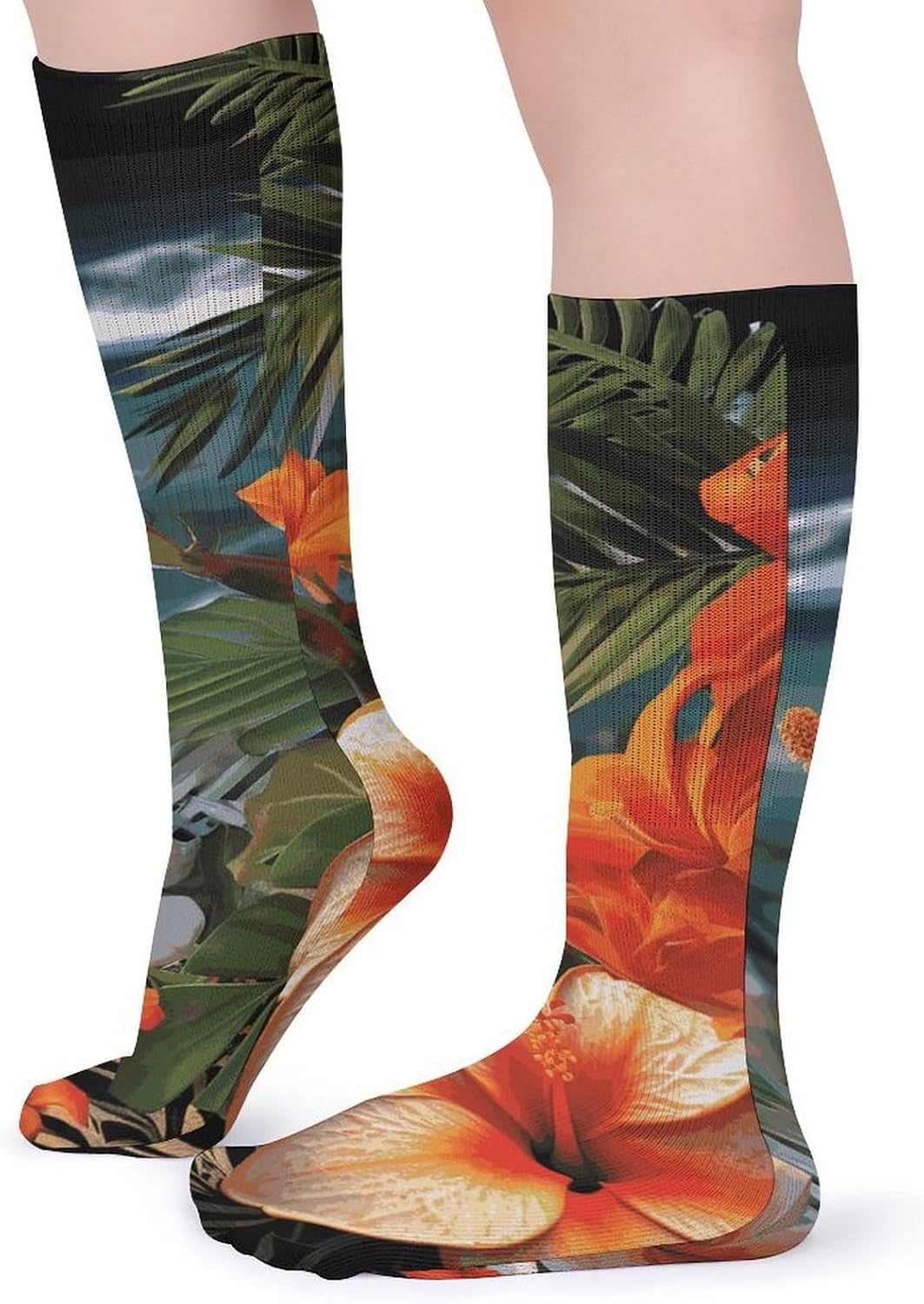 5-Pack Knee High Socks, 15.7 Inch Breathable Casual Socks Tropical Flowers And Decorations Stockings for Men Women