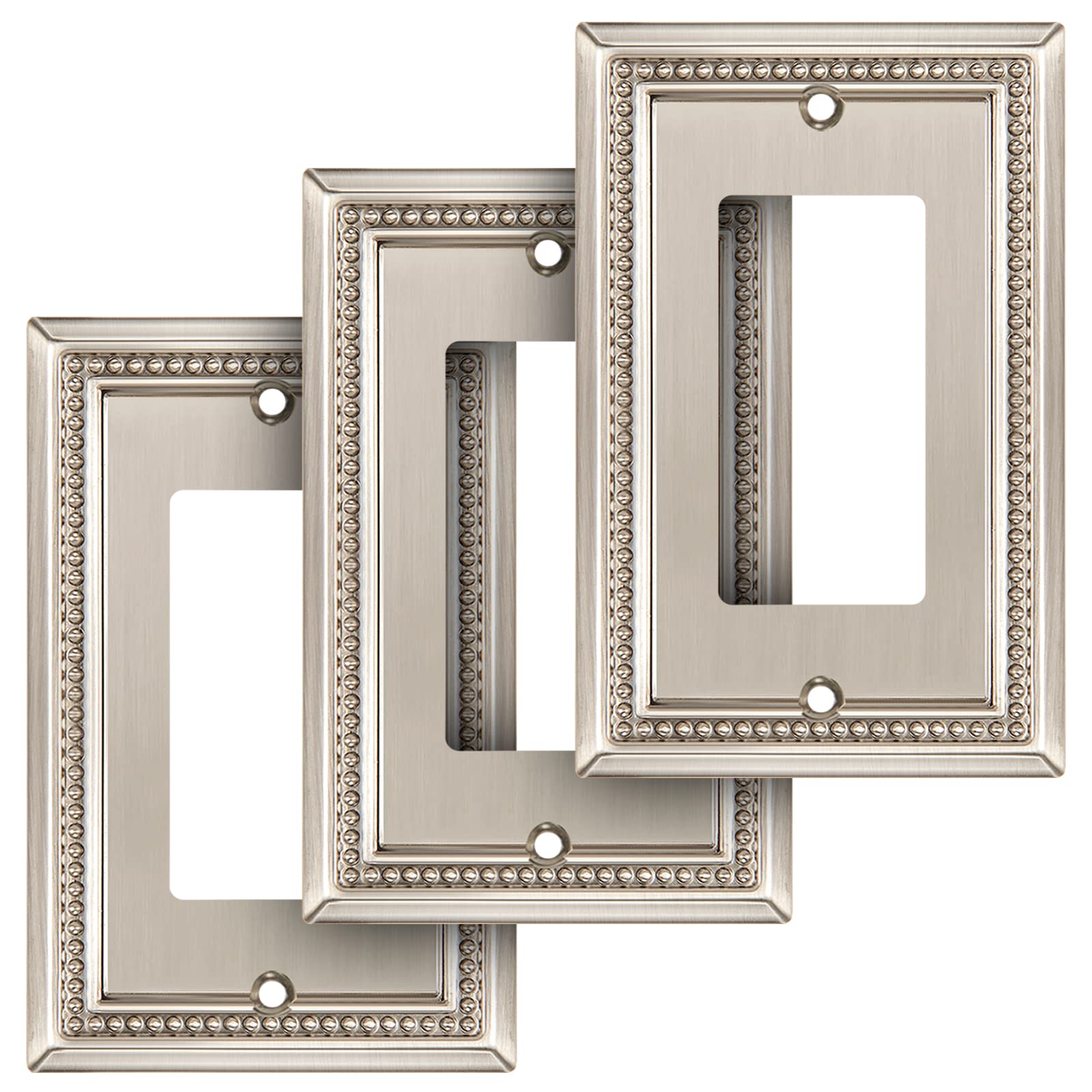 Henne Bery Sunken Pearls Heavy Duty Decorative Wall Plate Switch Plate Outlet Cover (Single Decorator, 3 Pack, Satin Nickel)