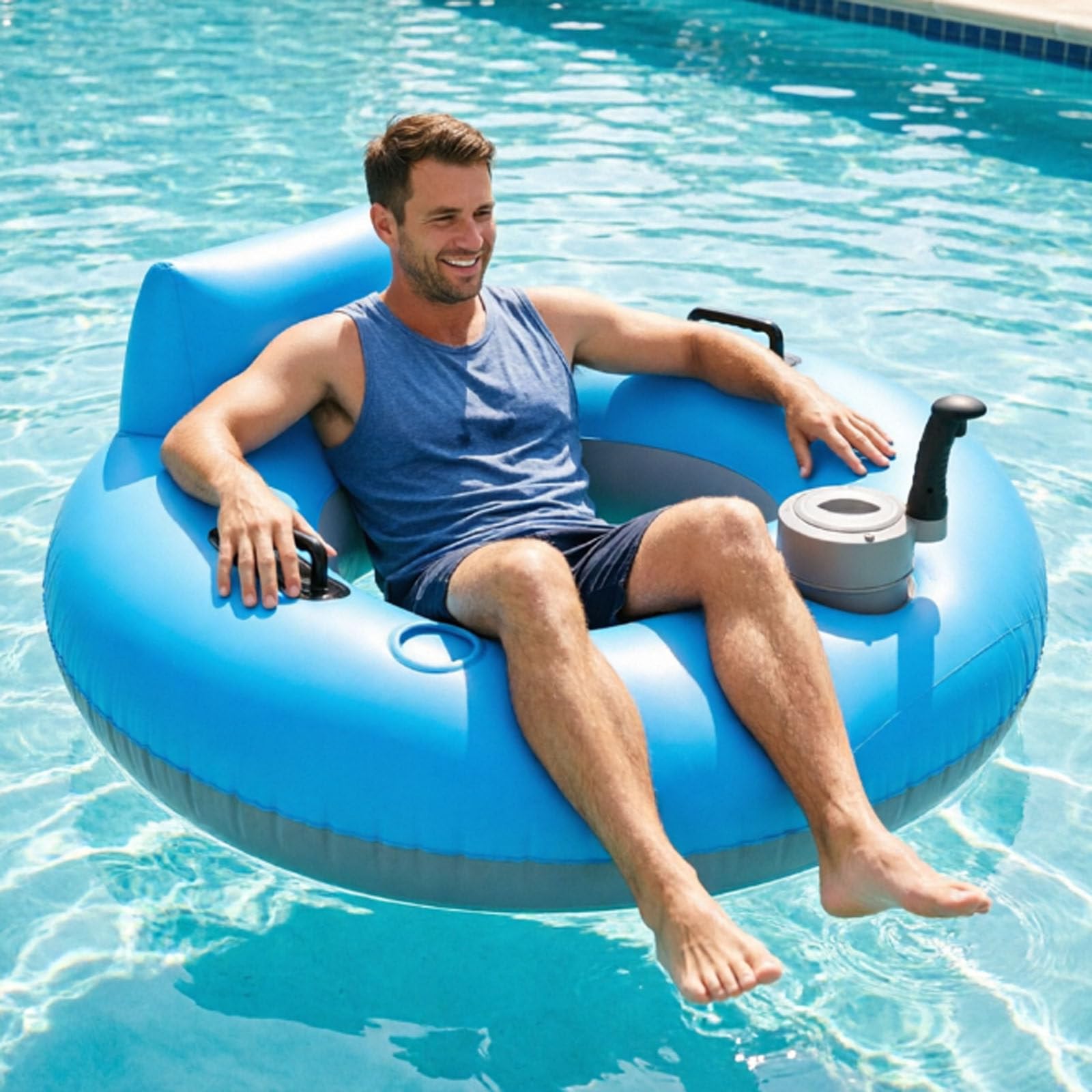 ErShangMao Motorized Pool Float, 50W Electric Inflatable Pool Lounger for Adults, 42 x 42 in Powered Swimming Ring, 4500mAh Battery, Cup Holder, River Run Tube for Lake Pool, Summer and Vacations