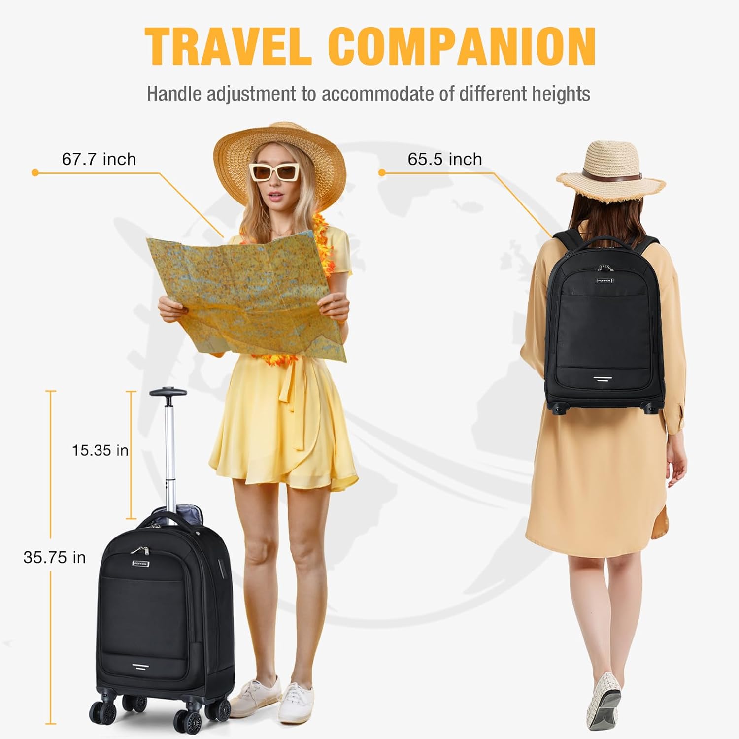 Rolling Backpack, 15.6 inch Laptop Backpack with 4 Spinner Wheels, Carry on Travel Backpack Water Resistant Wheeled Backpacks for Women Men Suitable for Overnight College Work, Black - Image 5