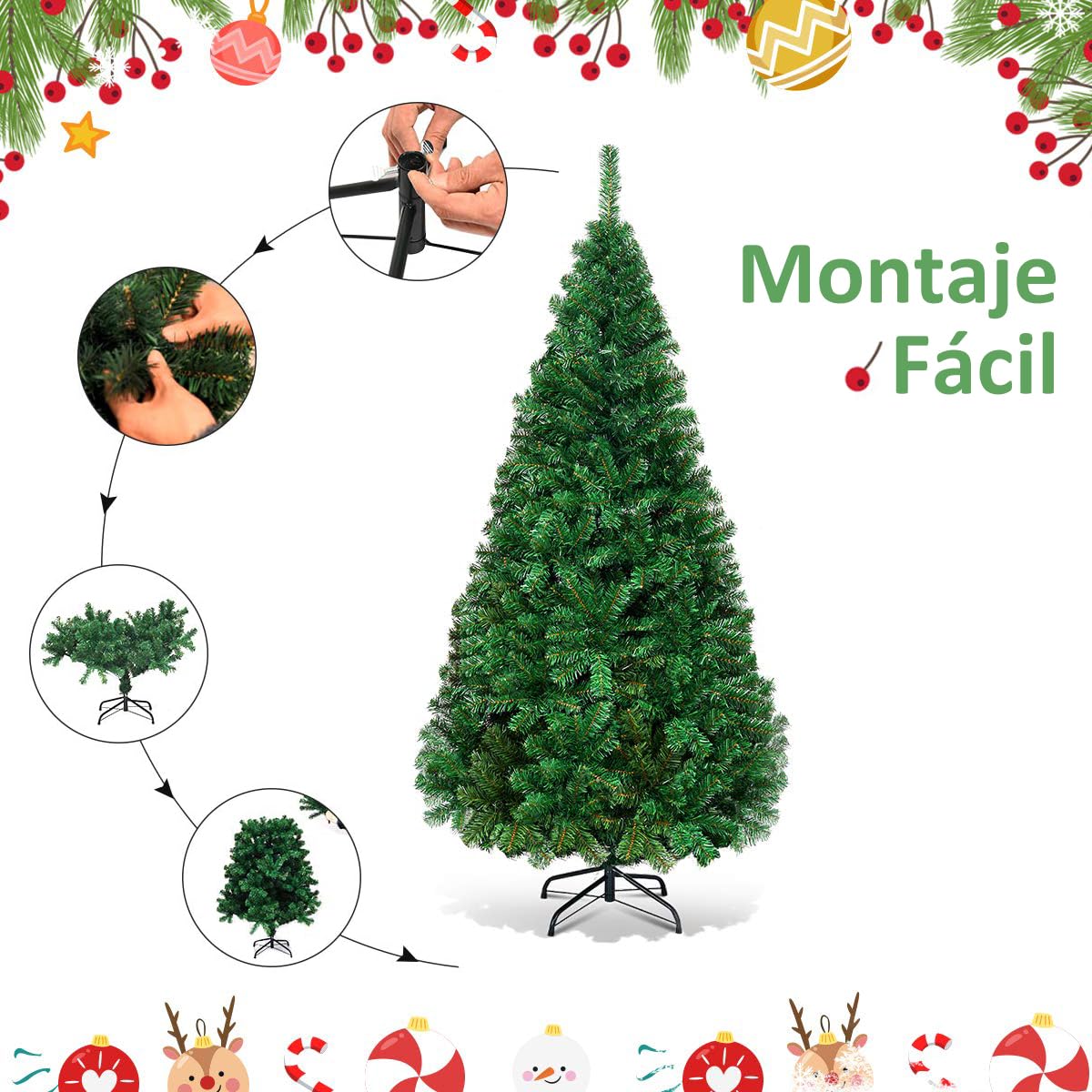 RELAX4LIFE Árbol de Navidad 210 cm con 950 Ramas, Árbol de Navidad Artificial con Hojas de PVC, Soporte de Metal y Almohadillas Antideslizantes, Arvore de Natal para Salón, Tienda, Oficina (210 cm)