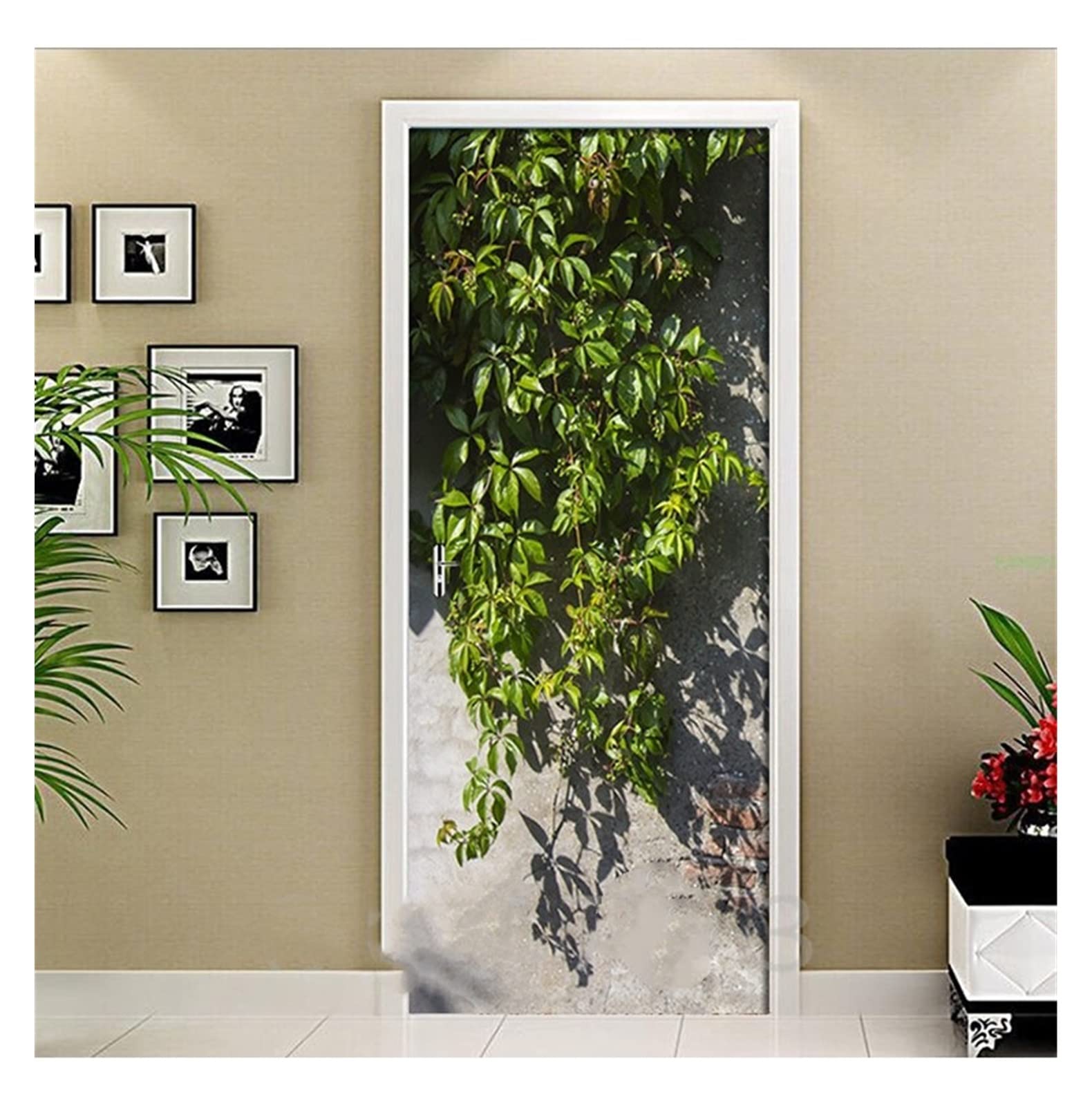 Sticker de porte vert feuille 77x200cm en PVC auto-adhésif et imperméable pour salon