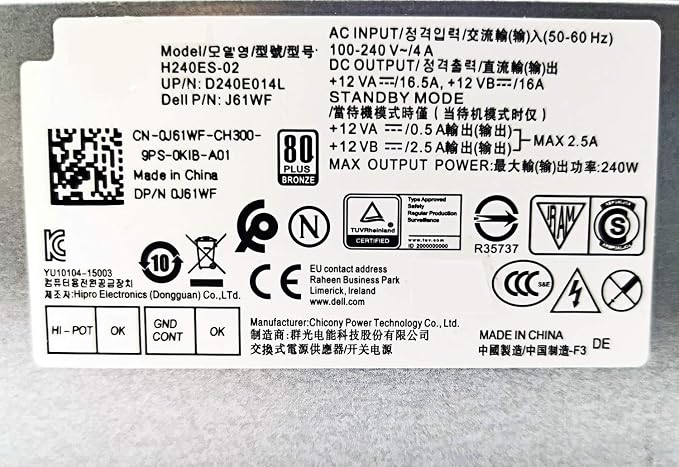 Fuente de Poder 240W para Dell Optiplex 3050 5050 7050 Mini Torre miniatura 3