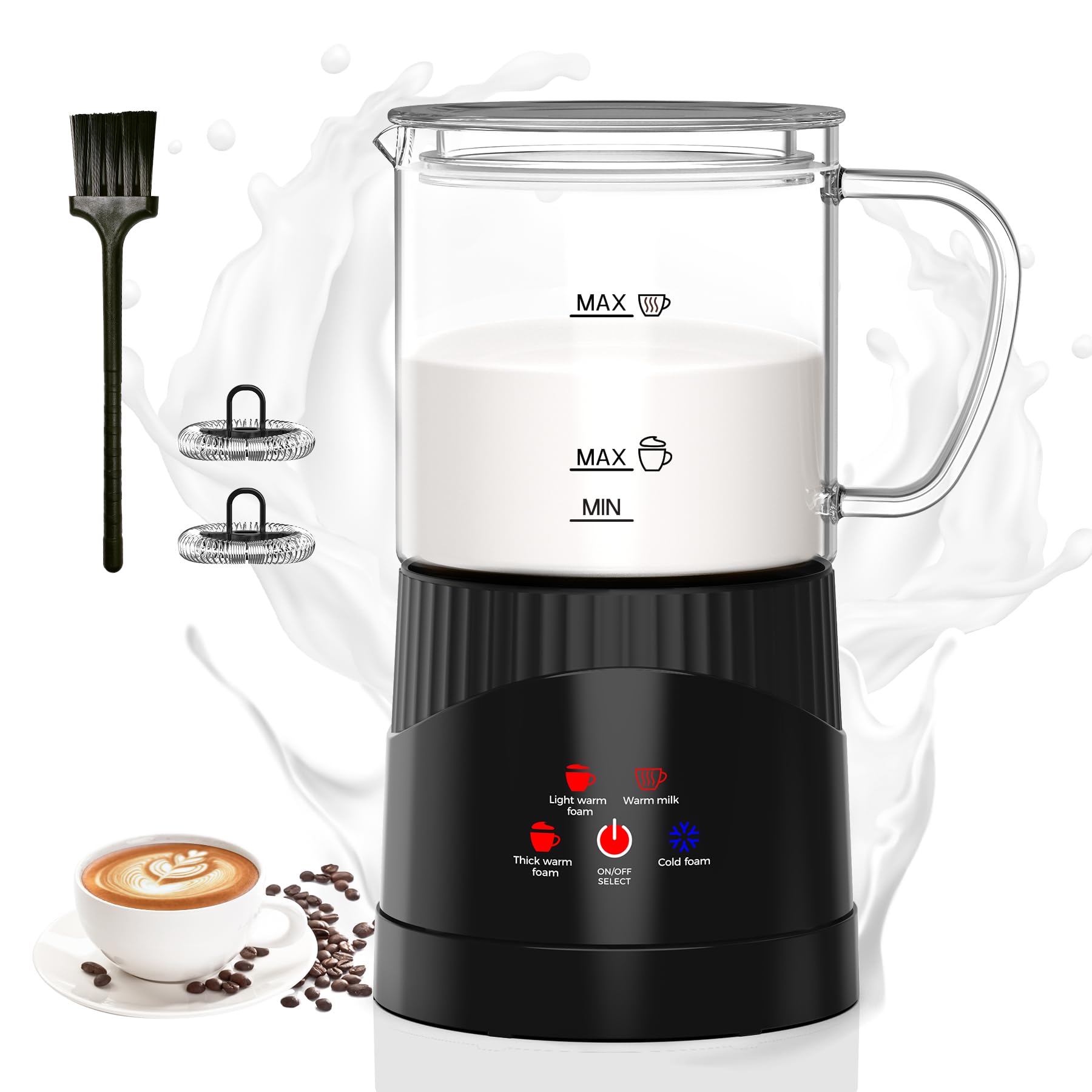 OMISOON Mousseur à lait électrique 4 en 1 400 ml, mousseur à lait automatique à induction 500 W, arrêt automatique, pour mousse de lait chaude et froide, latte macchiato, cappuccino, noir