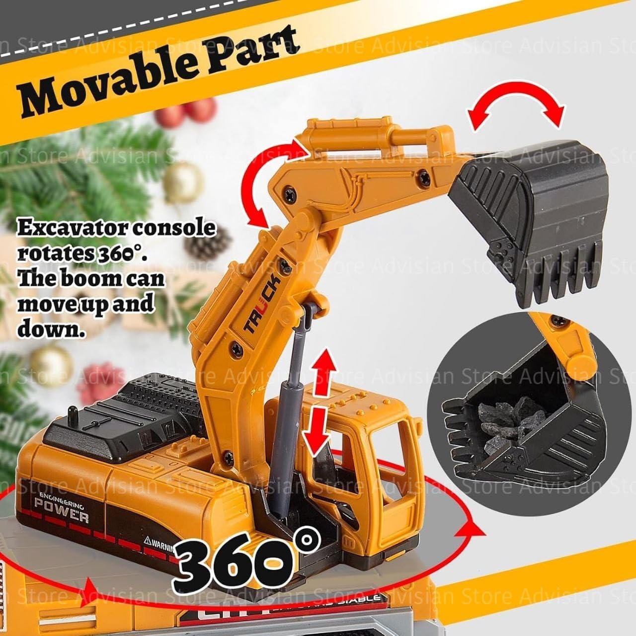 Advisian store 1:24 Excavator 4WD Friction Power Large Transport Truck with Lights and Sounds Alloy Diecast Truck Toy Best Birthday Gift for Kids (Pack of 1) (1:24 Excavator Truck) 3