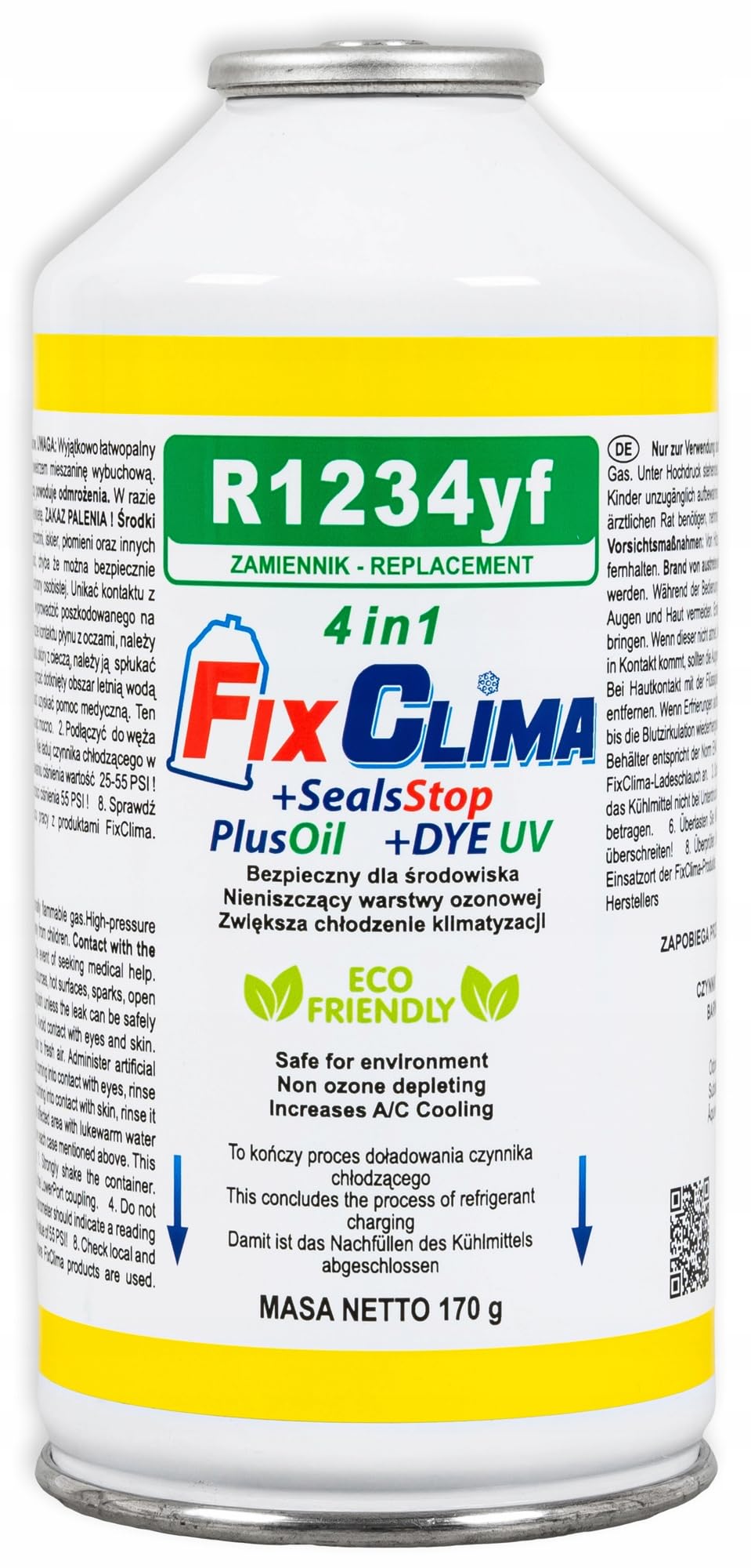 FixClima Gas Refrigerante R1234YF per Sistemi di Aria Condizionata Automobili dal 2016 - Kit 4in 1 con Manometro e Rilevamento UV