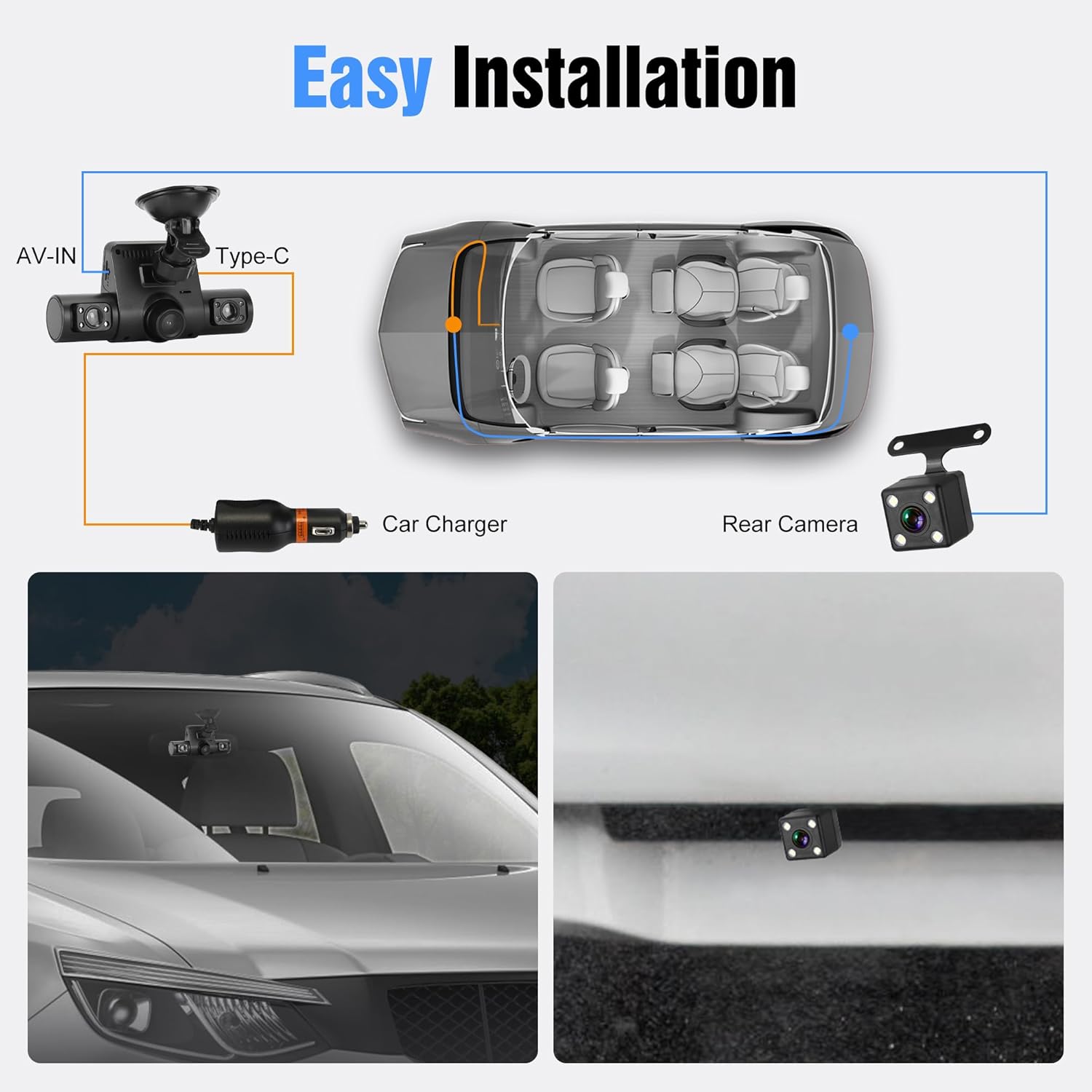4 Channel Dash Cam Front and Rear Inside | 1080P Car DVR Video Recorder with 4 Camera | Included 32GB Card | 170° Wide Angle | IR Night Vision | 24/7 Parking Monitor with G-Sensor | Loop Recording