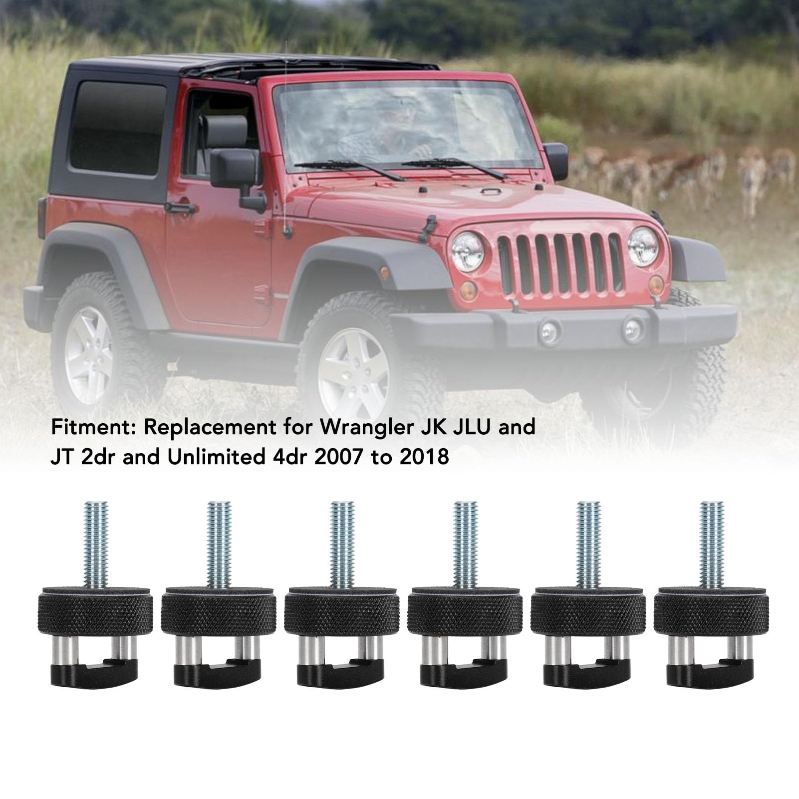 Universelle Billet-Aluminium-Hardtop-Schnellverschluss-Rändelschraube, 6 Stück Hardtop-Schrauben mit Integriertem D-Ring für Wrangler JK JT 2007 Bis 2018 (BLACK)