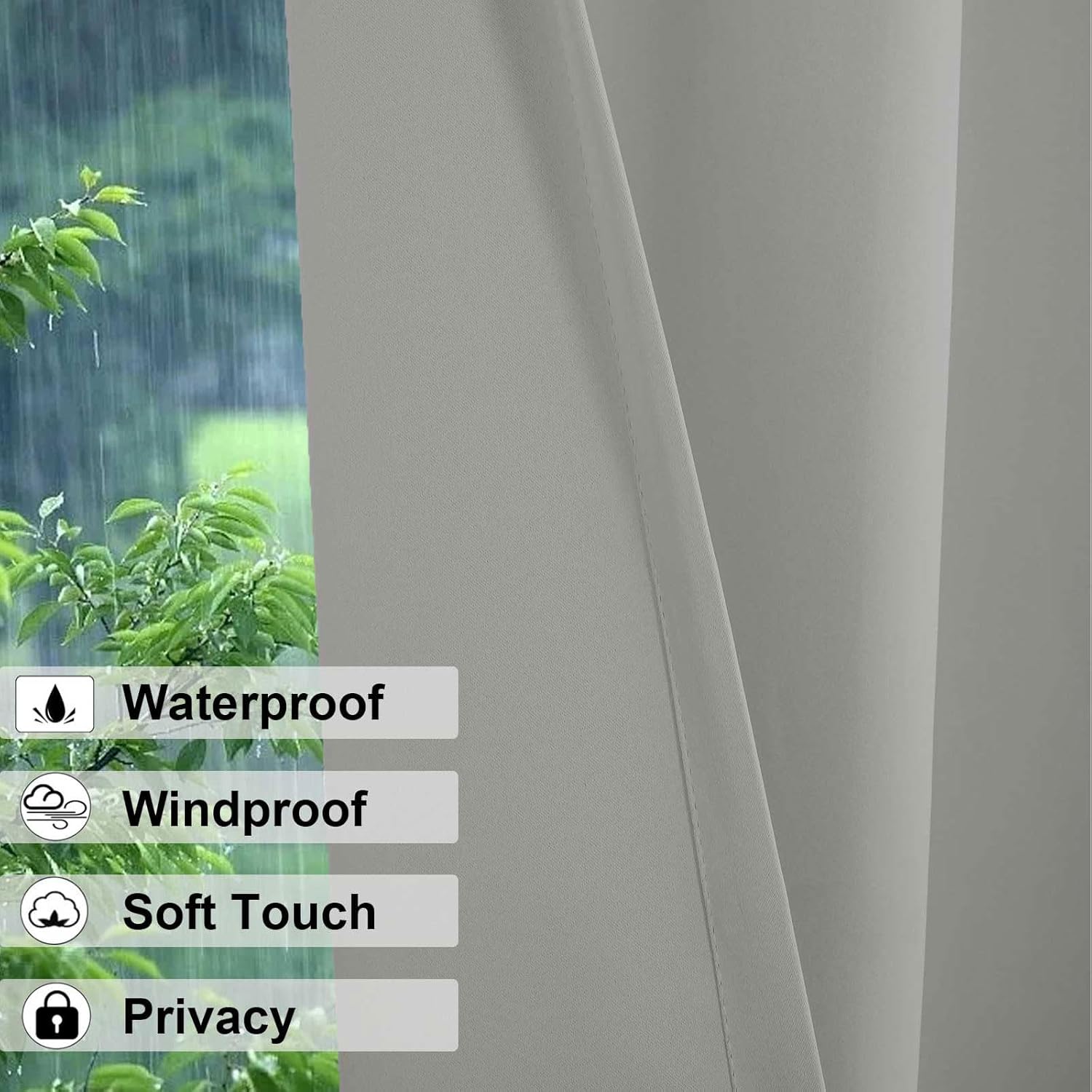 Outdoor Curtains for Patio Waterproof Weatherproof Blackout Curtains with Grommets on Top & Bottom, Sun Blocking Privacy Curtain for Gazebo, 1 Panel, W59 x L72, Light Gray