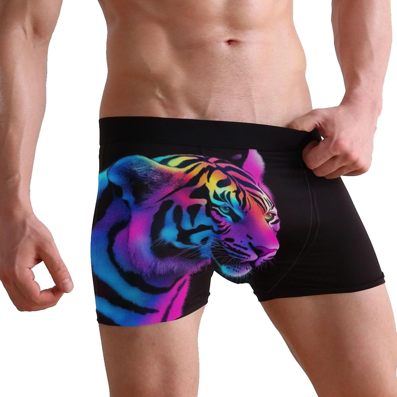 Pigsaly Black Yellow Tiger Head Animal King Men's Boxer Briefs Underwear Short Pants Underpants XL
