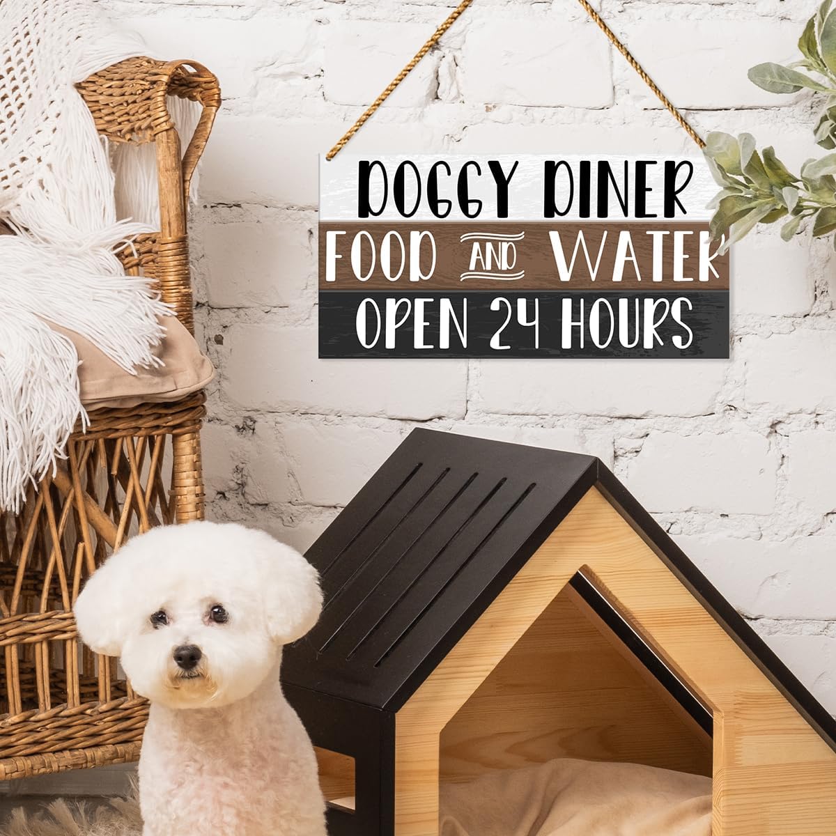 Dog Fed Sign Wood Decor, Dog Hanging Sign Decoration for Home Kitchen Dog Room Puppy Wall Decor, Housewarming Gifts for Dog Lover Own Mom Dad, Doggy Diner Dog Food Sign - Image 3