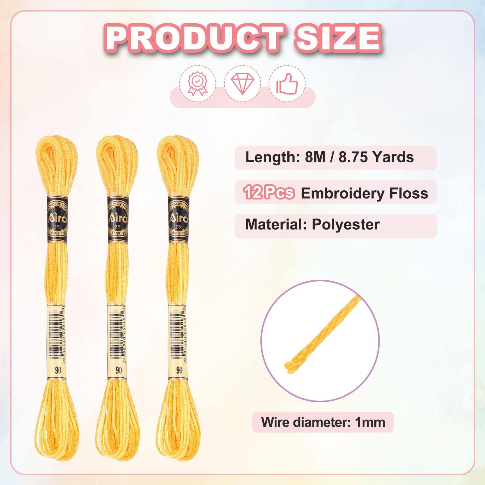 PATIKIL 12 Skeins Embroidery Floss, Polyester Embroidery Threads Bracelets String for Cross-Stitch Hand Embroidery, Yellow - Image 2