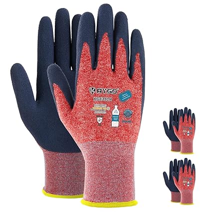 Work Gloves for Women-KAYGO KGE19L Eco Friendly Gloves with Breathable Rubber Coated, 3 Pairs (Red, M)