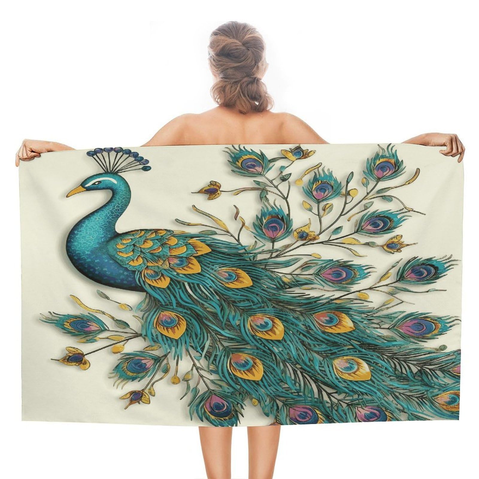 FekiLoot Peacock Pattern Beach Towel Absorbent & Quick Dry Pool Towels 31 X 51 Inches Extra Large Sandfree Beach Blanket Towels Soft Lightweight Travel Towel for Swim Yoga Camping