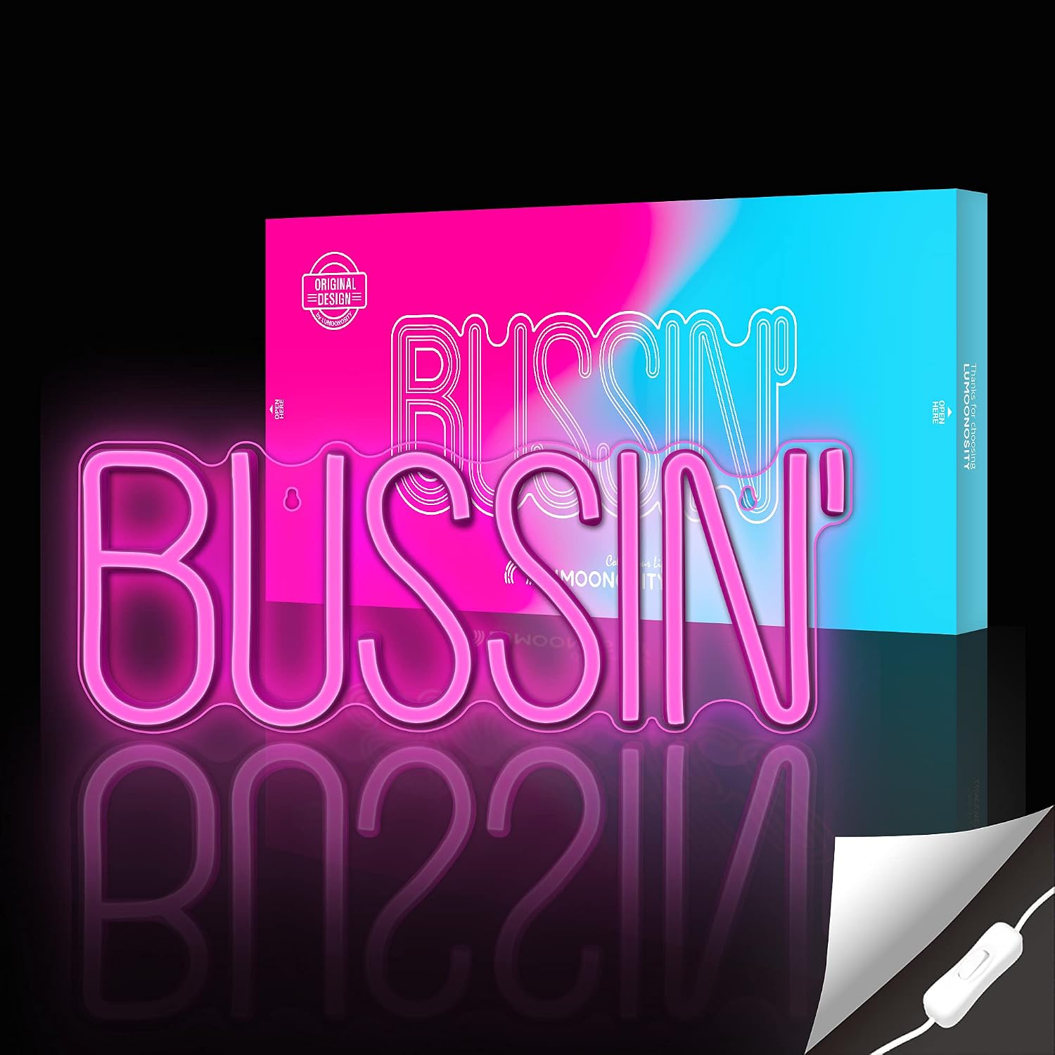 Lumoonosity Bussin Neon Sign - Meme Bussin Led Neon Lights for Gamers/Streamers/Influencers – Cool Trendy Led Signs with On/Off Switch for Wall, Bedroom, Game Room Decor - 16.9 x 6.5-inch image 2