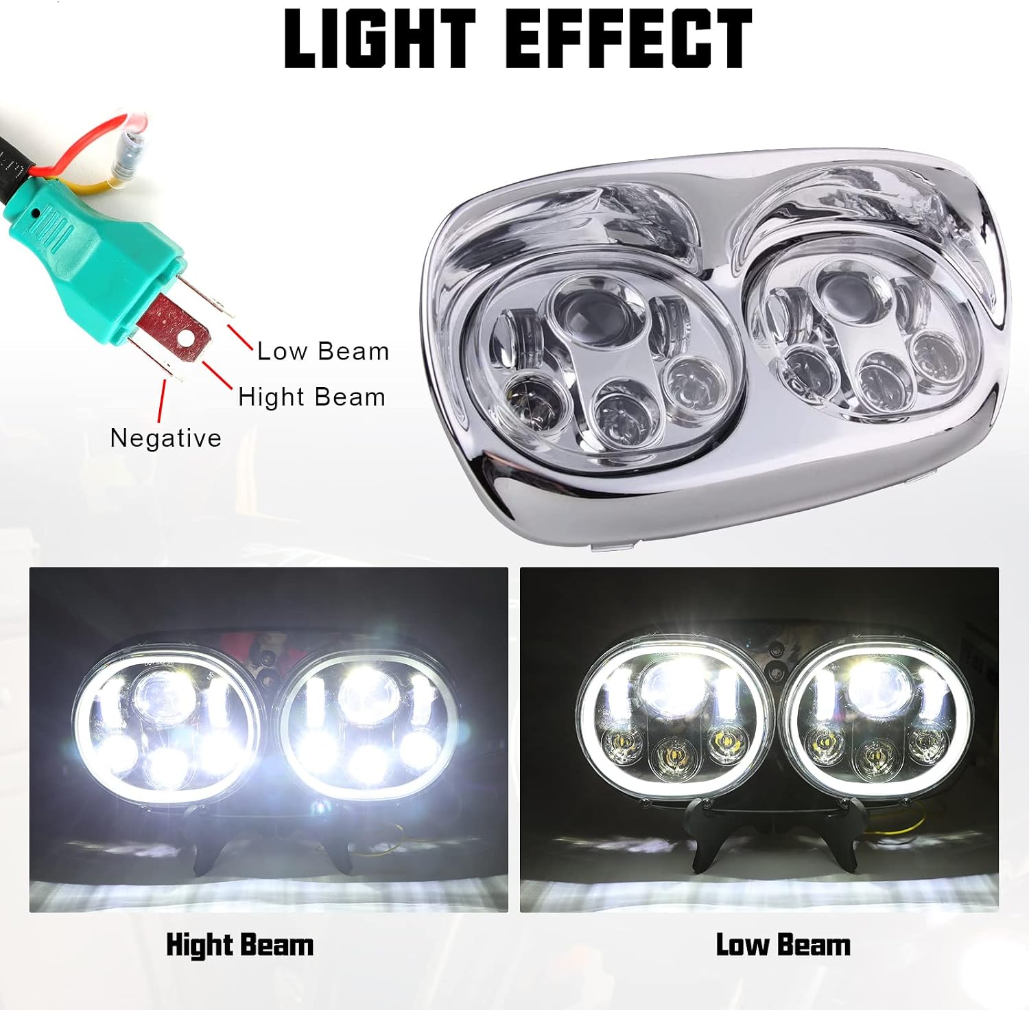 SUNPIE 5-3/4" Chrome Motorcycle LED Headlight, Motorcycle Projector Dual LED Headlight Compatible with Harley Road Glide 2004-2013 Accessories,Sliver