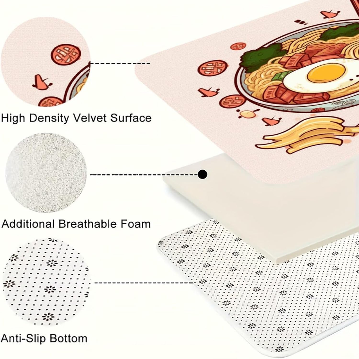 Delicious Sweet Ramen Kitchen Rugs Sets of 3 Non Slip Kitchen Mats for Floor Farmhouse Kitchen Sink Mat Thick Comfort Standing Mat for Laundry Room Hallway Bathroom