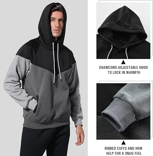 Vista 4 de Niceif Sudadera con capucha de forro polar de peso medio para hombre, casual, bloque de color, con bolsillos