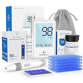 Glucoracy G-425-2 Blood Glucose Monitoring System,Blood Sugar Test Kit with Lancing Device, 50 Test Strips and 50 Lancets for Diabetes, Home Testing Kit