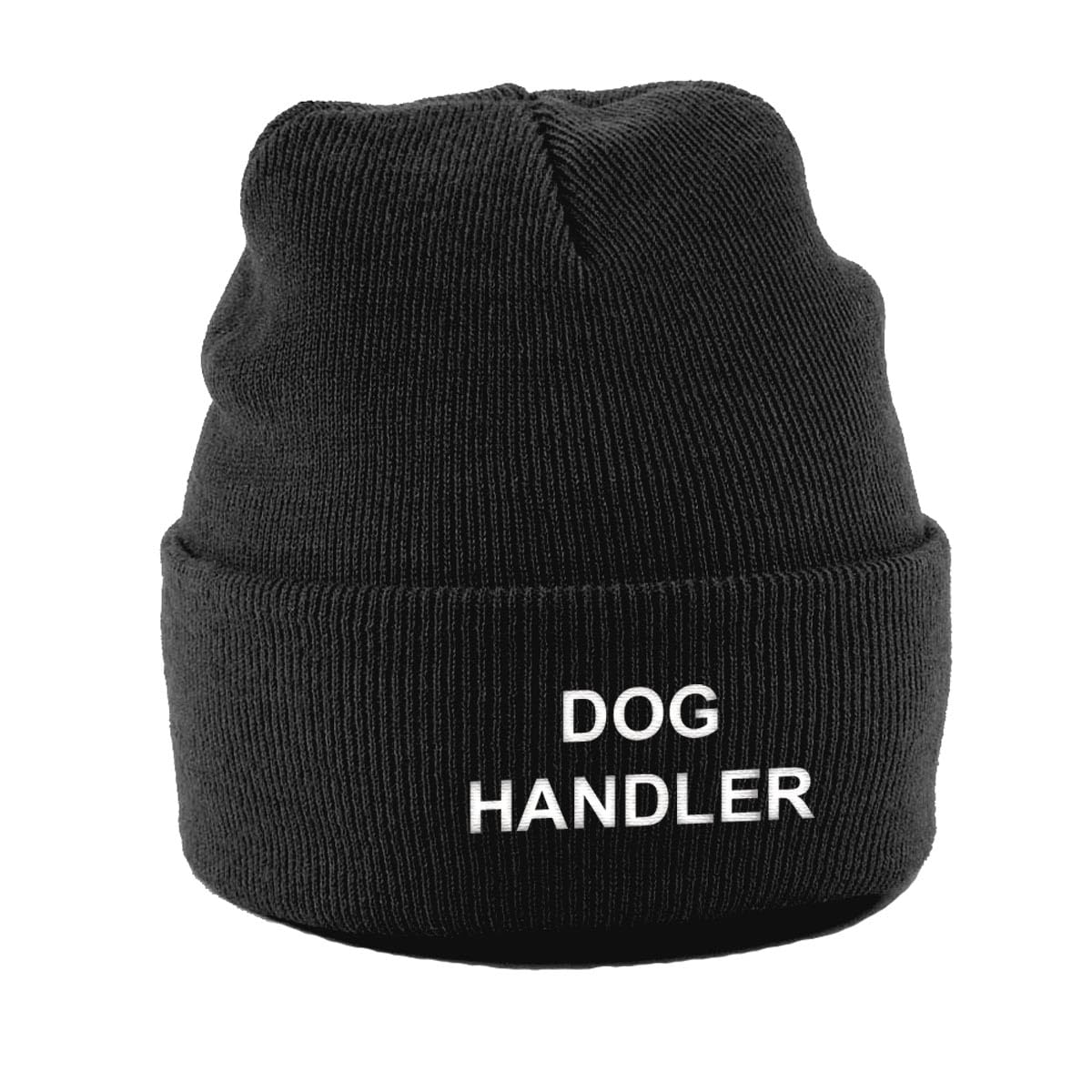 Workwear World Essential 'Dog Handler' Embroidered K9 Officer Event Security Doorman Turn Up Cuff Acrylic Woolly Beanie Hat (UK, Alpha, One Size, Charcoal)